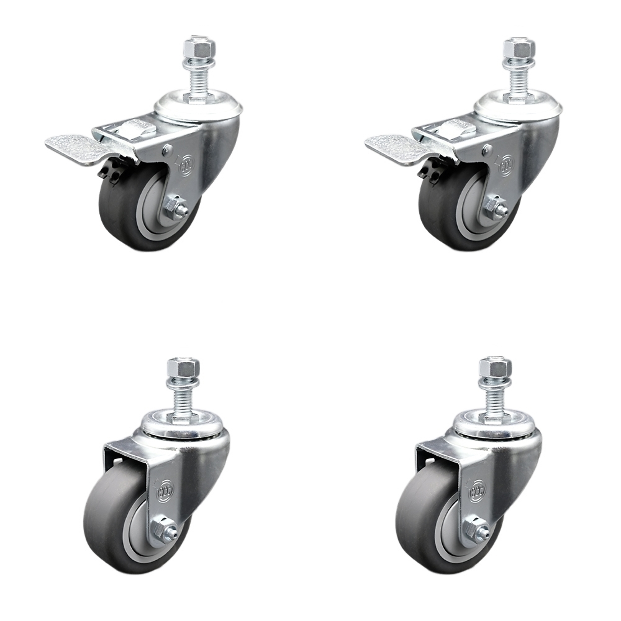 Service Caster, 3Inch x 1 1/4Inch Stem Casters, Wheel Diameter 3 in, Caster Type Swivel, Package (qty.) 4, Model SCC-SSTSTTL20S314-TPRB-121315-2-S-2