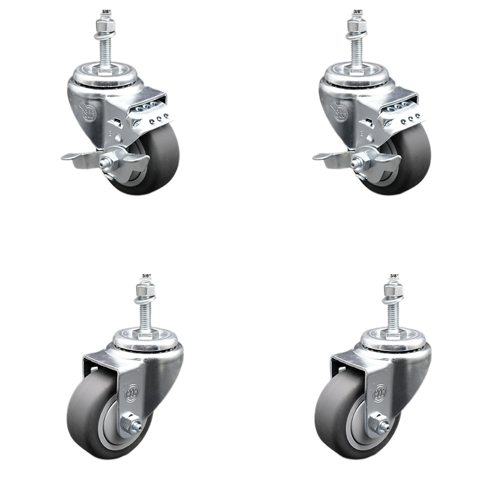 Service Caster, 3Inch x 1 1/4Inch Stem Casters, Wheel Diameter 3 in, Caster Type Swivel, Package (qty.) 4, Model SCC-SSTS20S314-TPRB-381615-2-TLB-2