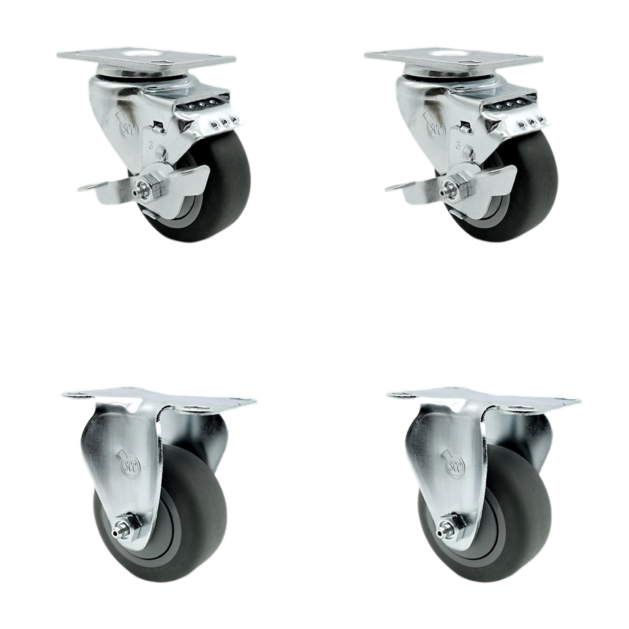 Service Caster, 3 1/2Inch x 1 1/4Inch Plate Casters, Wheel Diameter 3.5 in, Caster Type Swivel, Package (qty.) 4, Model SCC-SS20S3514-TPRB-TLB-2-R-2