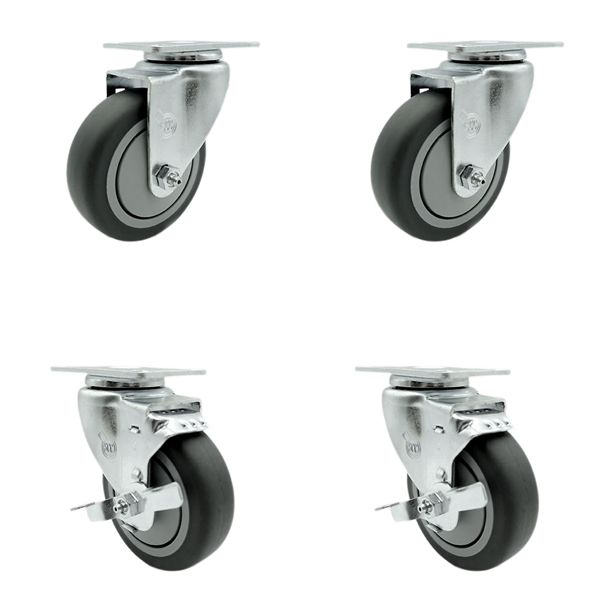 Service Caster, 4Inch x 1 1/4Inch Plate Casters, Wheel Diameter 4 in, Caster Type Swivel, Package (qty.) 4, Model SCC-20S414-TPRB-2-TLB-2