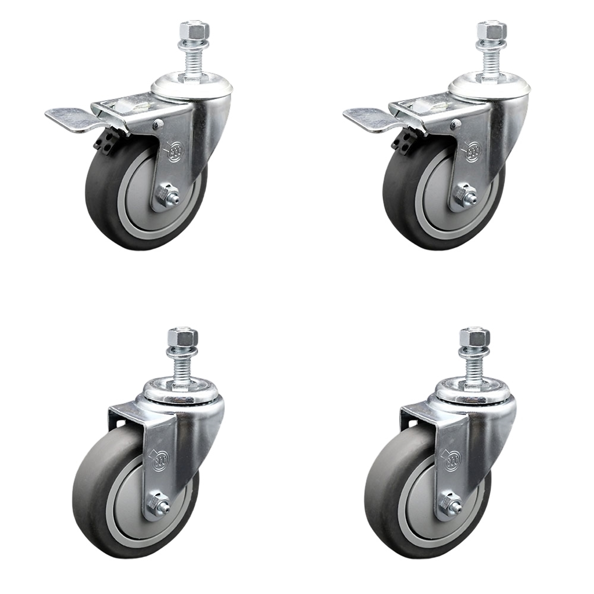 Service Caster, 4Inch x 1 1/4Inch Stem Casters, Wheel Diameter 4 in, Caster Type Swivel, Package (qty.) 4, Model SCC-TSTTL20S414-TPRB-121315-2-S-2