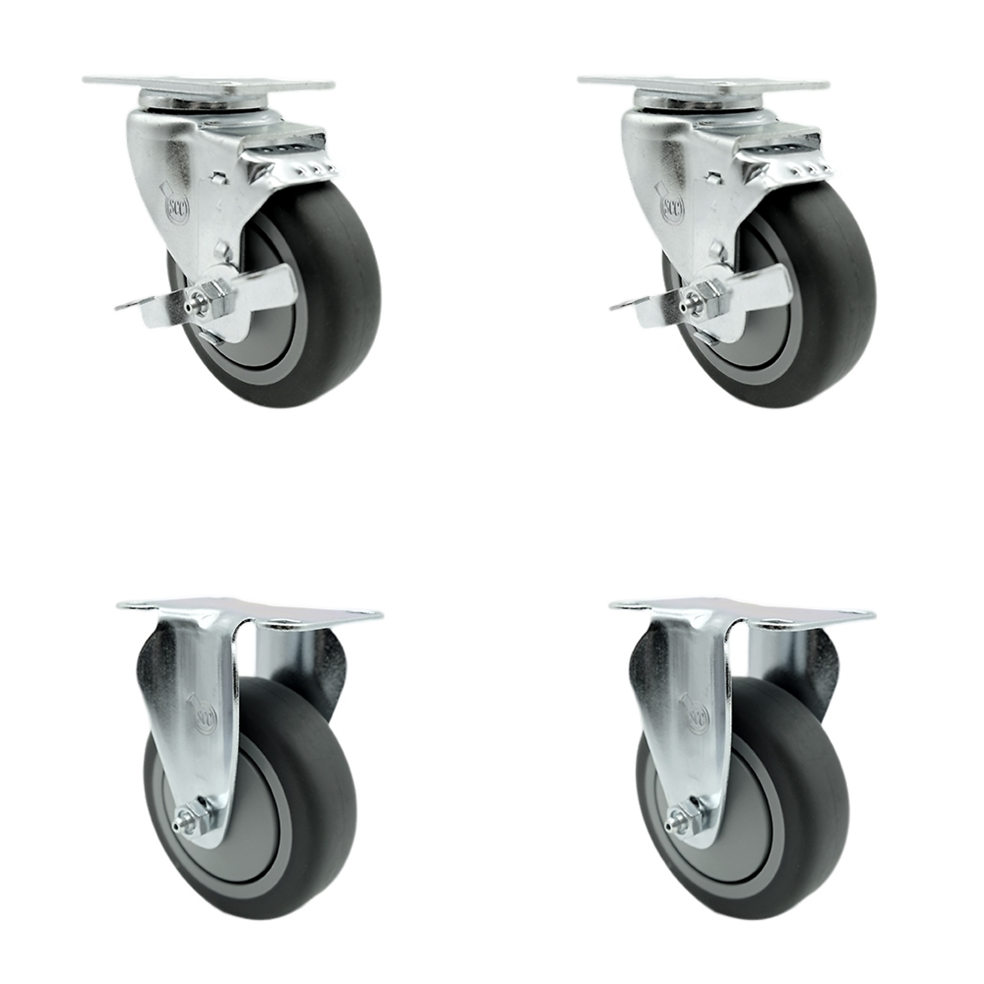 Service Caster, 4Inch x 1 1/4Inch Plate Casters, Wheel Diameter 4 in, Caster Type Swivel, Package (qty.) 4, Model SCC-SS20S414-TPRB-TLB-2-R-2