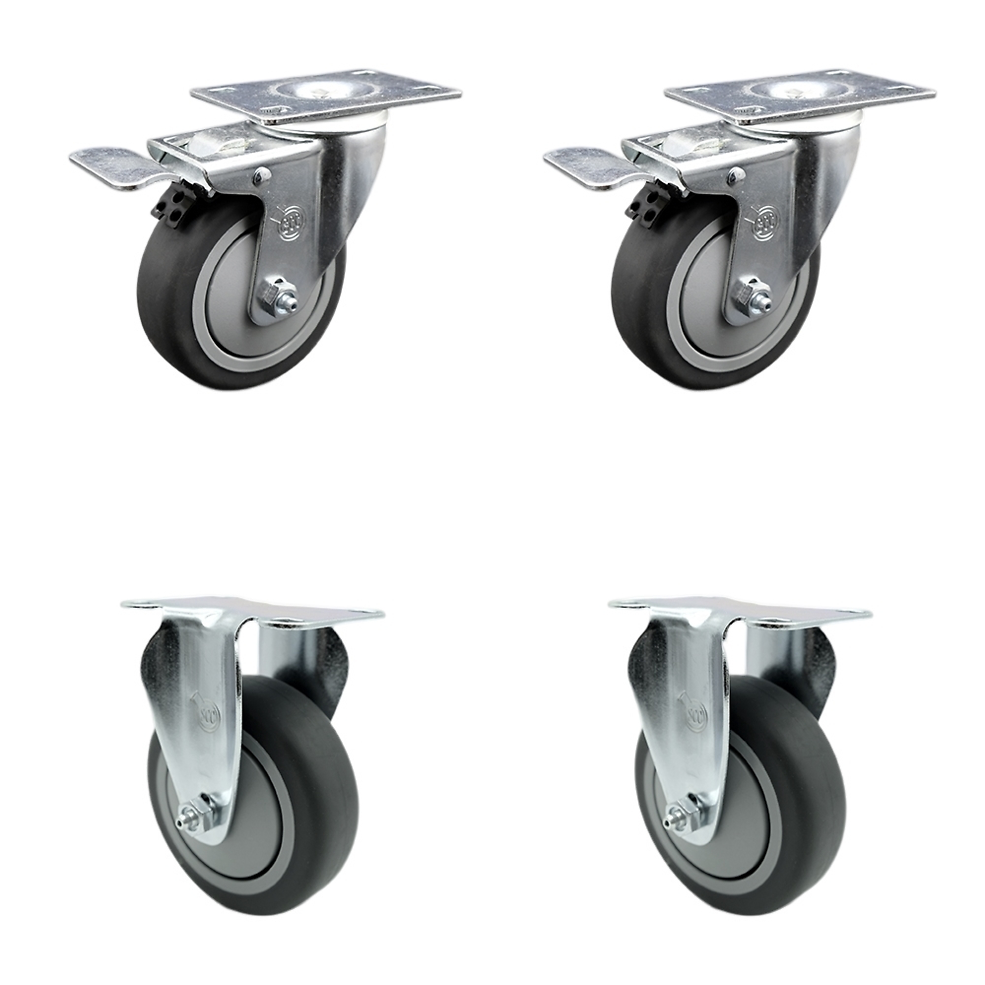 Service Caster, 4Inch x 1 1/4Inch Plate Casters, Wheel Diameter 4 in, Caster Type Swivel, Package (qty.) 4, Model SCC-SSTTL20S414-TPRB-2-R-2