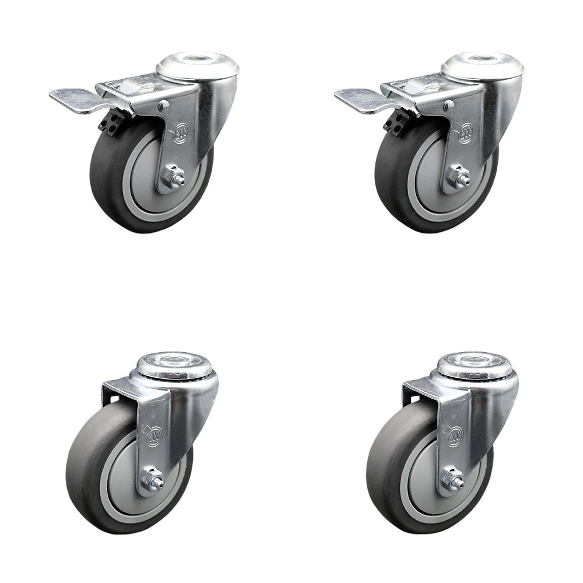 Service Caster, 4Inch x 1 1/4Inch Stem Casters, Wheel Diameter 4 in, Caster Type Swivel, Package (qty.) 4, Model SCC-SSBHTTL20S414-TPRB-2-S-2