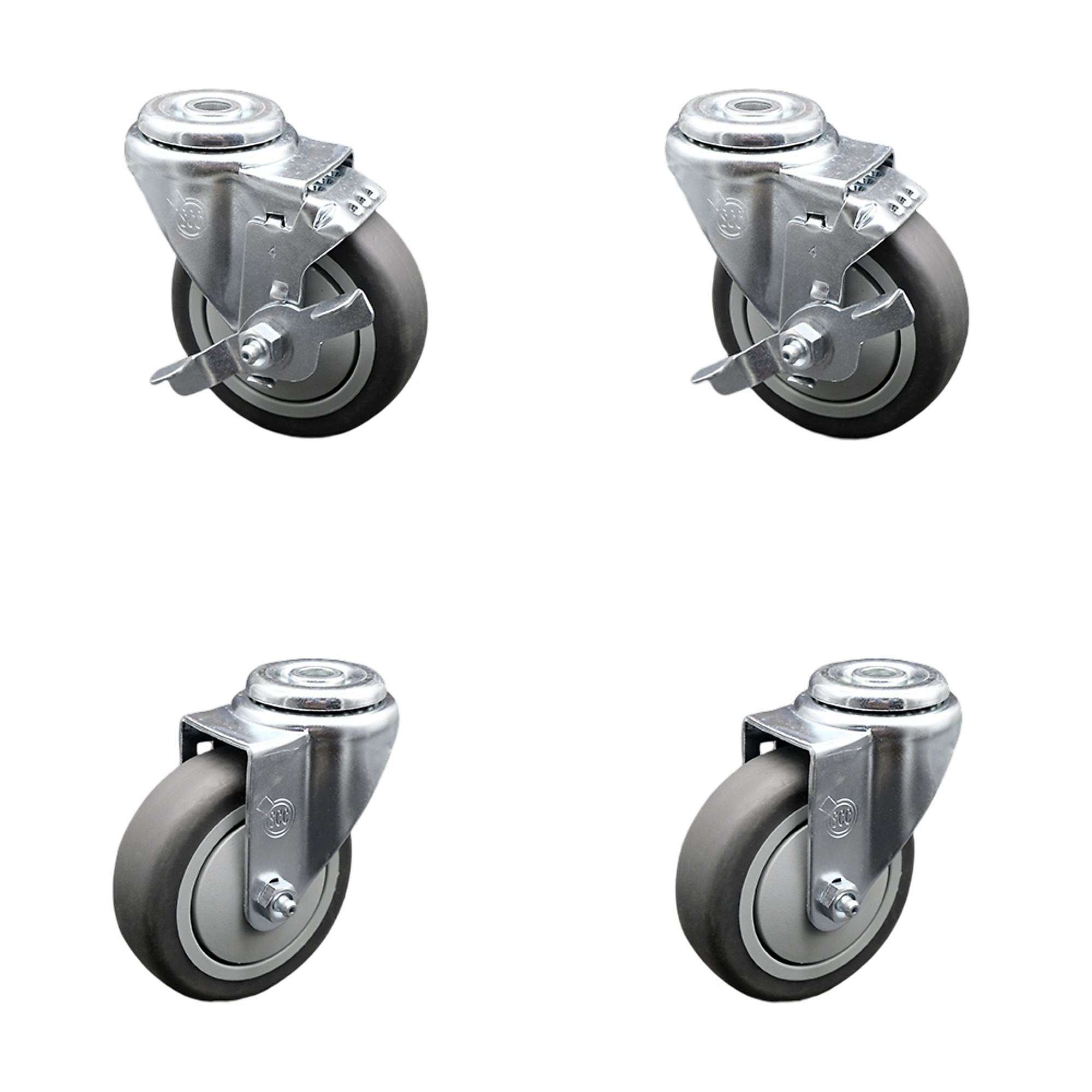 Service Caster, 4Inch x 1 1/4Inch Stem Casters, Wheel Diameter 4 in, Caster Type Swivel, Package (qty.) 4, Model SCC-BH20S414-TPRB-2-TLB-2