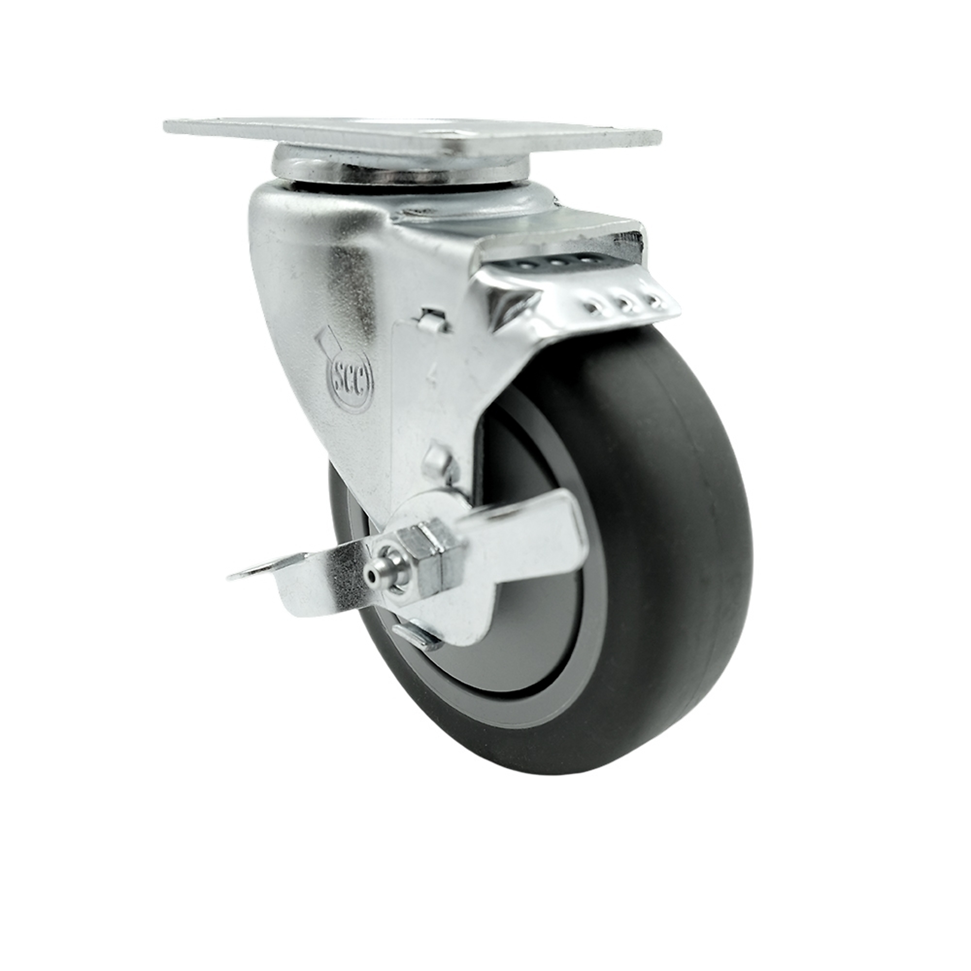 Service Caster, 4Inch x 1 1/4Inch Plate Caster, Wheel Diameter 4 in, Caster Type Swivel, Package (qty.) 1, Model SCC-SS20S414-TPRB-TLB