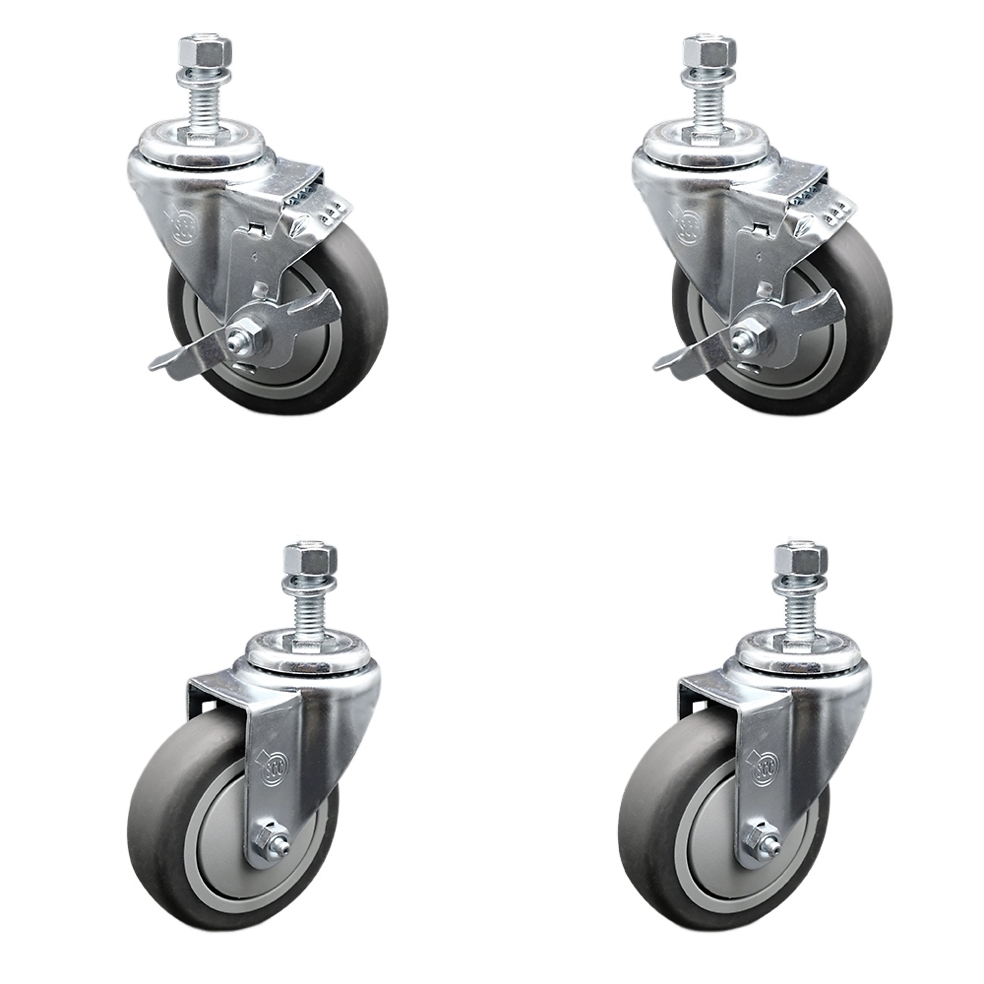 Service Caster, 4Inch x 1 1/4Inch Stem Casters, Wheel Diameter 4 in, Caster Type Swivel, Package (qty.) 4, Model SCC-TS20S414-TPRB-M1215-2-TLB-2