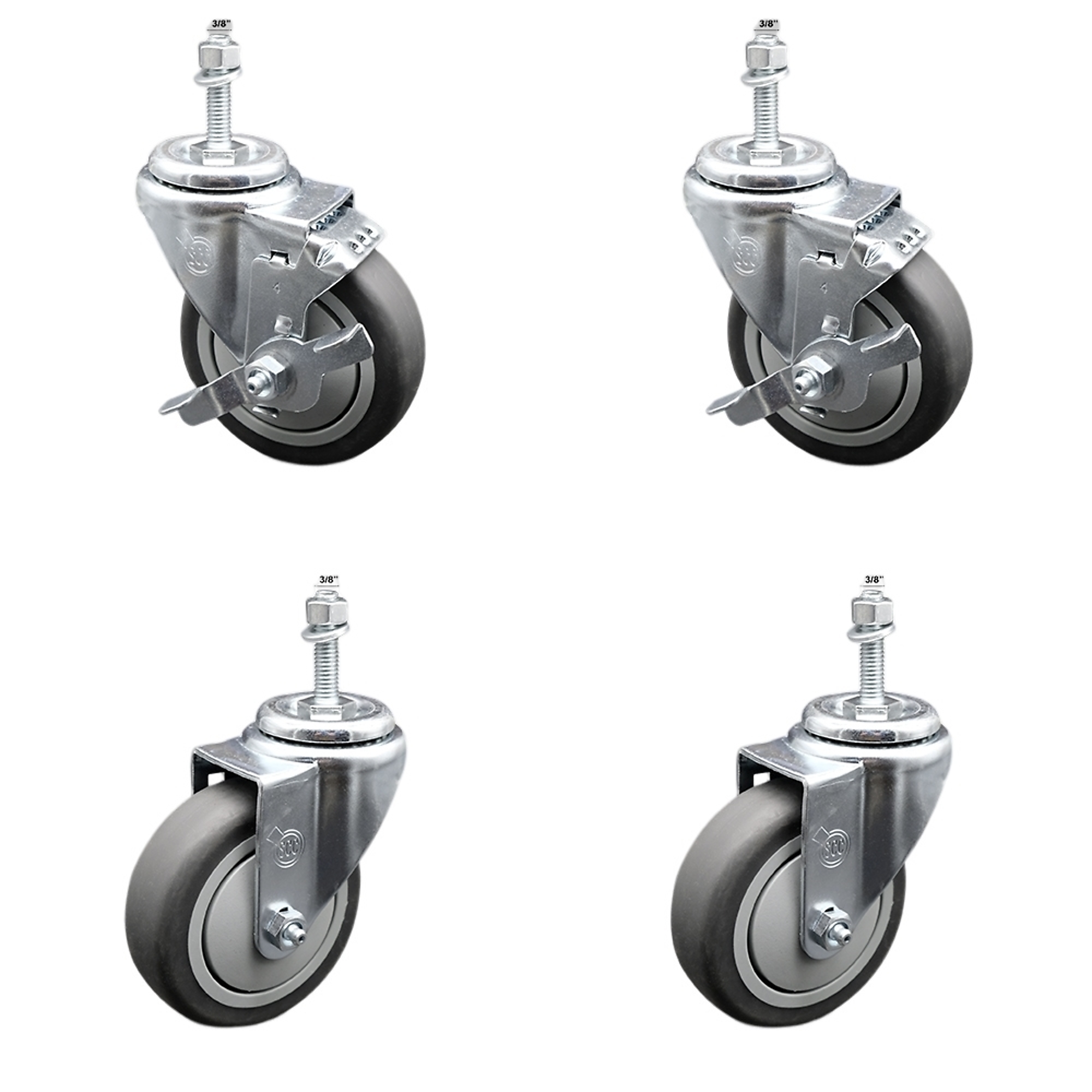 Service Caster, 4Inch x 1 1/4Inch Stem Casters, Wheel Diameter 4 in, Caster Type Swivel, Package (qty.) 4, Model SCC-SSTS20S414-TPRB-381615-2-TLB-2