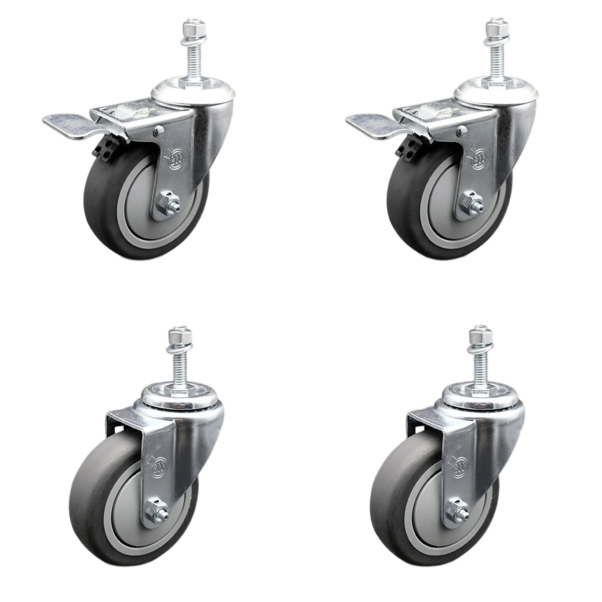 Service Caster, 4Inch x 1 1/4Inch Stem Casters, Wheel Diameter 4 in, Caster Type Swivel, Package (qty.) 4, Model SCC-SSTSTTL20S414-TPRB-381615-2-S-2