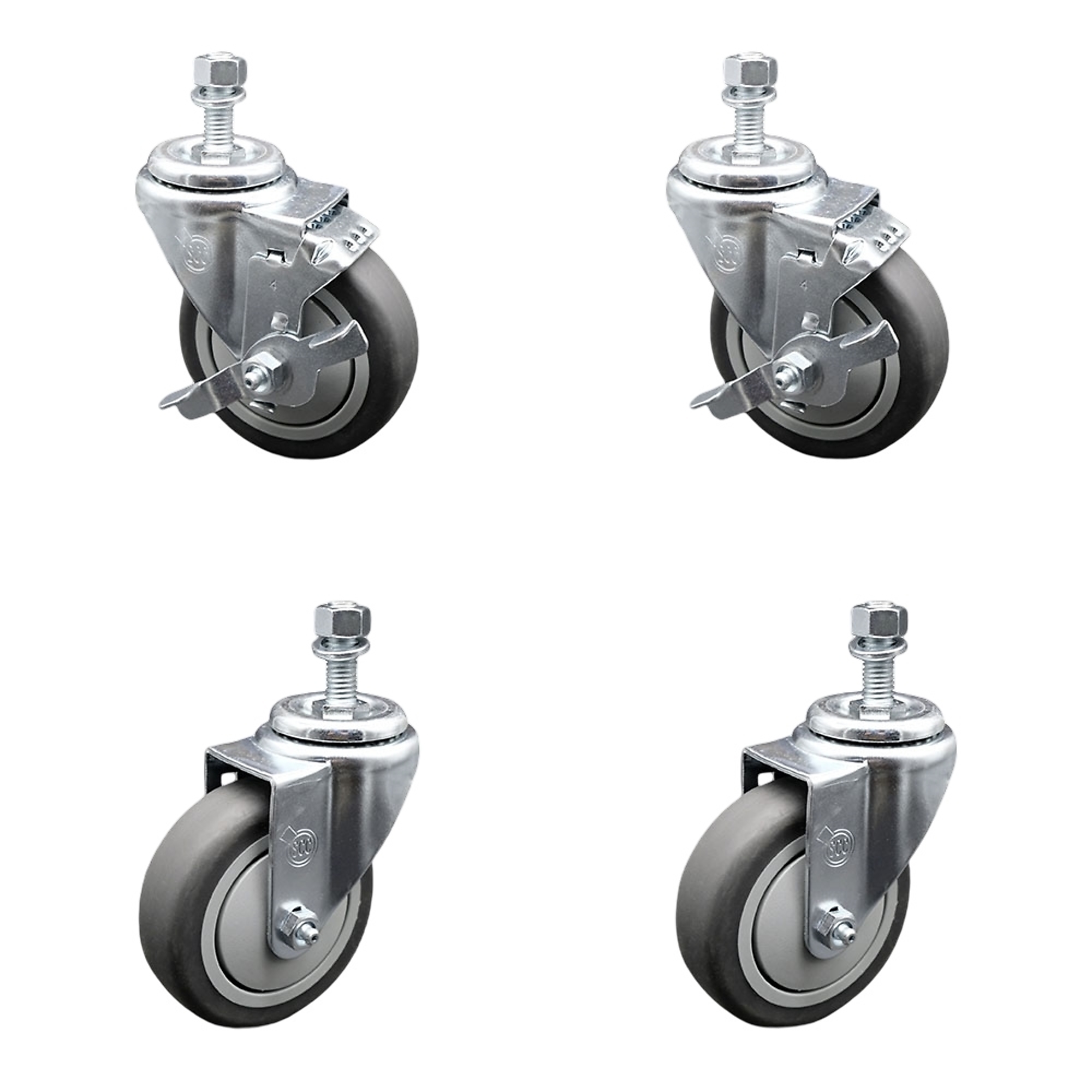 Service Caster, 4Inch x 1 1/4Inch Stem Casters, Wheel Diameter 4 in, Caster Type Swivel, Package (qty.) 4, Model SCC-TS20S414-TPRB-121315-2-TLB-2