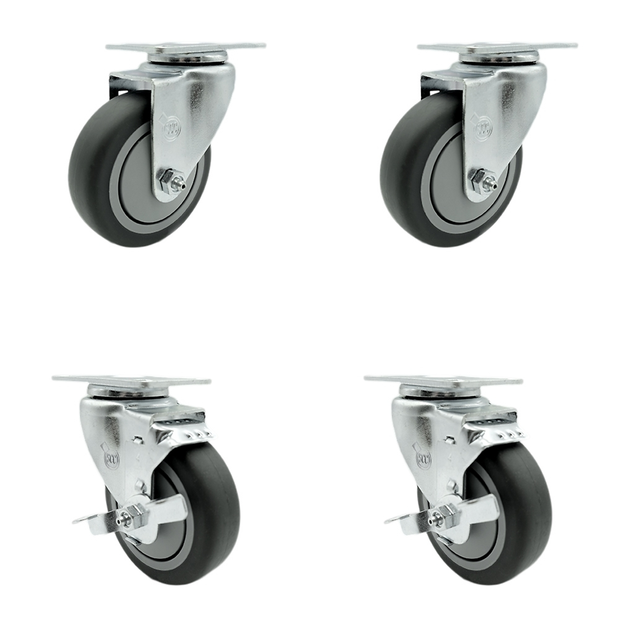 Service Caster, 4Inch x 1 1/4Inch Plate Casters, Wheel Diameter 4 in, Caster Type Swivel, Package (qty.) 4, Model SCC-SS20S414-TPRB-2-TLB-2