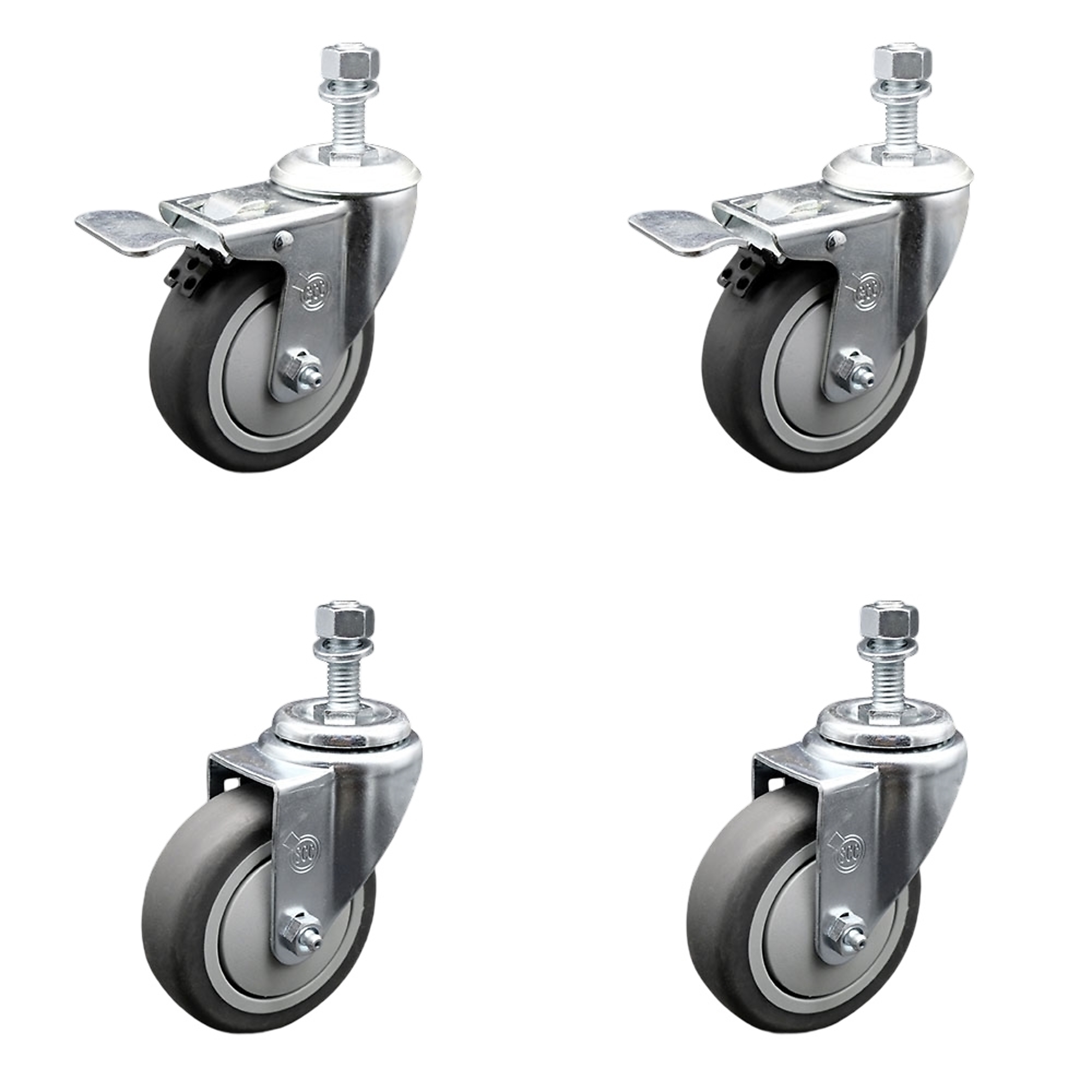 Service Caster, 4Inch x 1 1/4Inch Stem Casters, Wheel Diameter 4 in, Caster Type Swivel, Package (qty.) 4, Model SCC-TSTTL20S414-TPRB-M1215-2-S-2