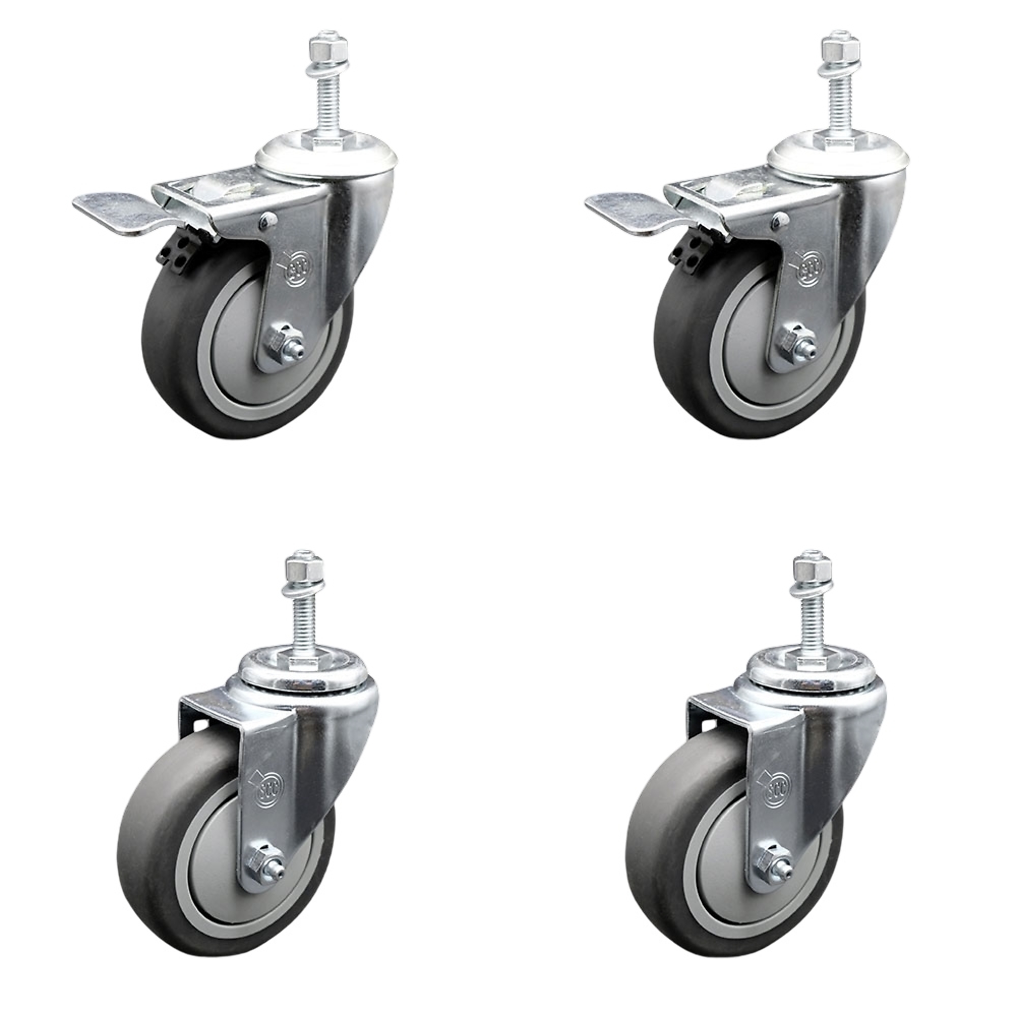 Service Caster, 4Inch x 1 1/4Inch Stem Casters, Wheel Diameter 4 in, Caster Type Swivel, Package (qty.) 4, Model SCC-TSTTL20S414-TPRB-381615-2-S-2