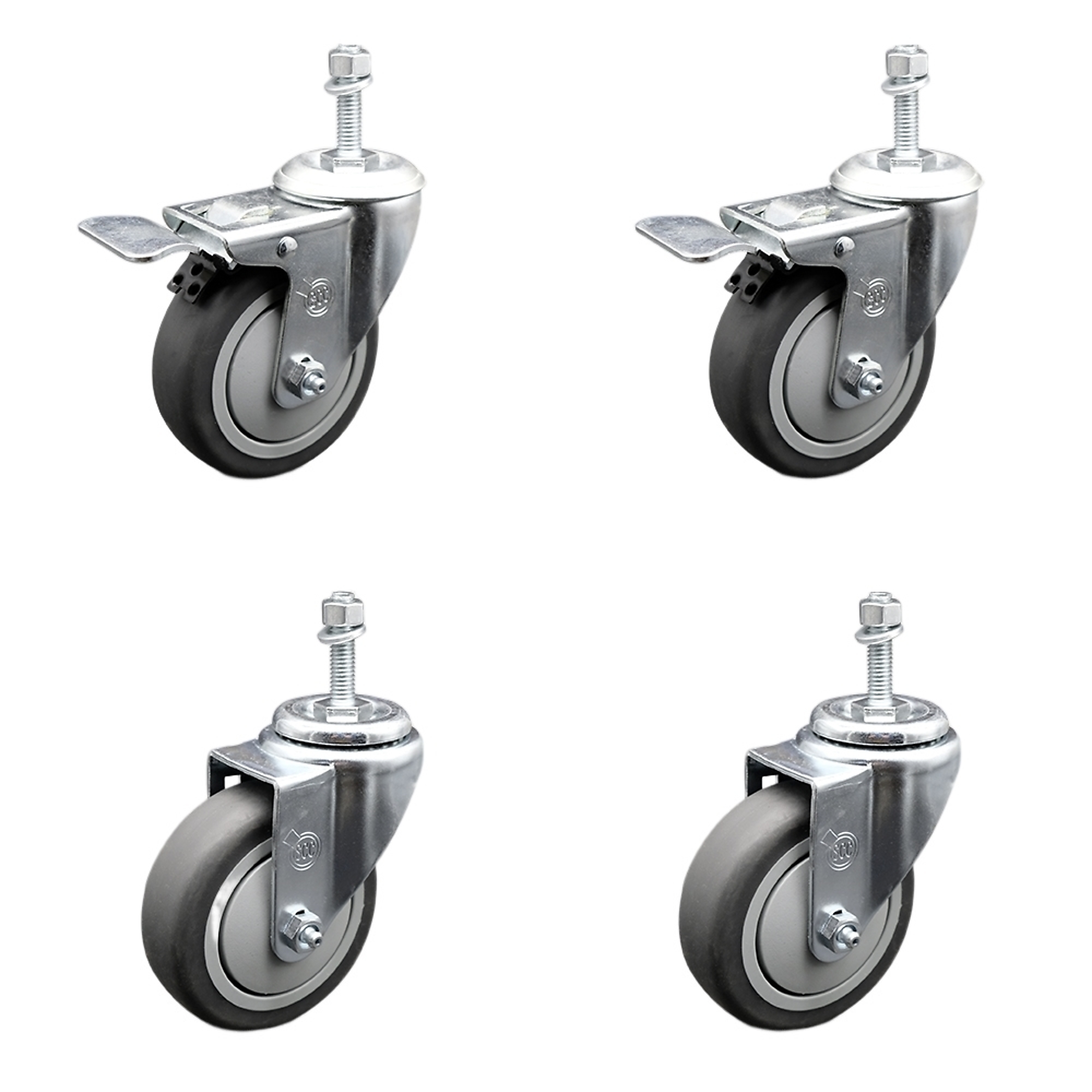 Service Caster, 4Inch x 1 1/4Inch Stem Casters, Wheel Diameter 4 in, Caster Type Swivel, Package (qty.) 4, Model SCC-SSTSTTL20S414-TPRB-M1015-2-S-2