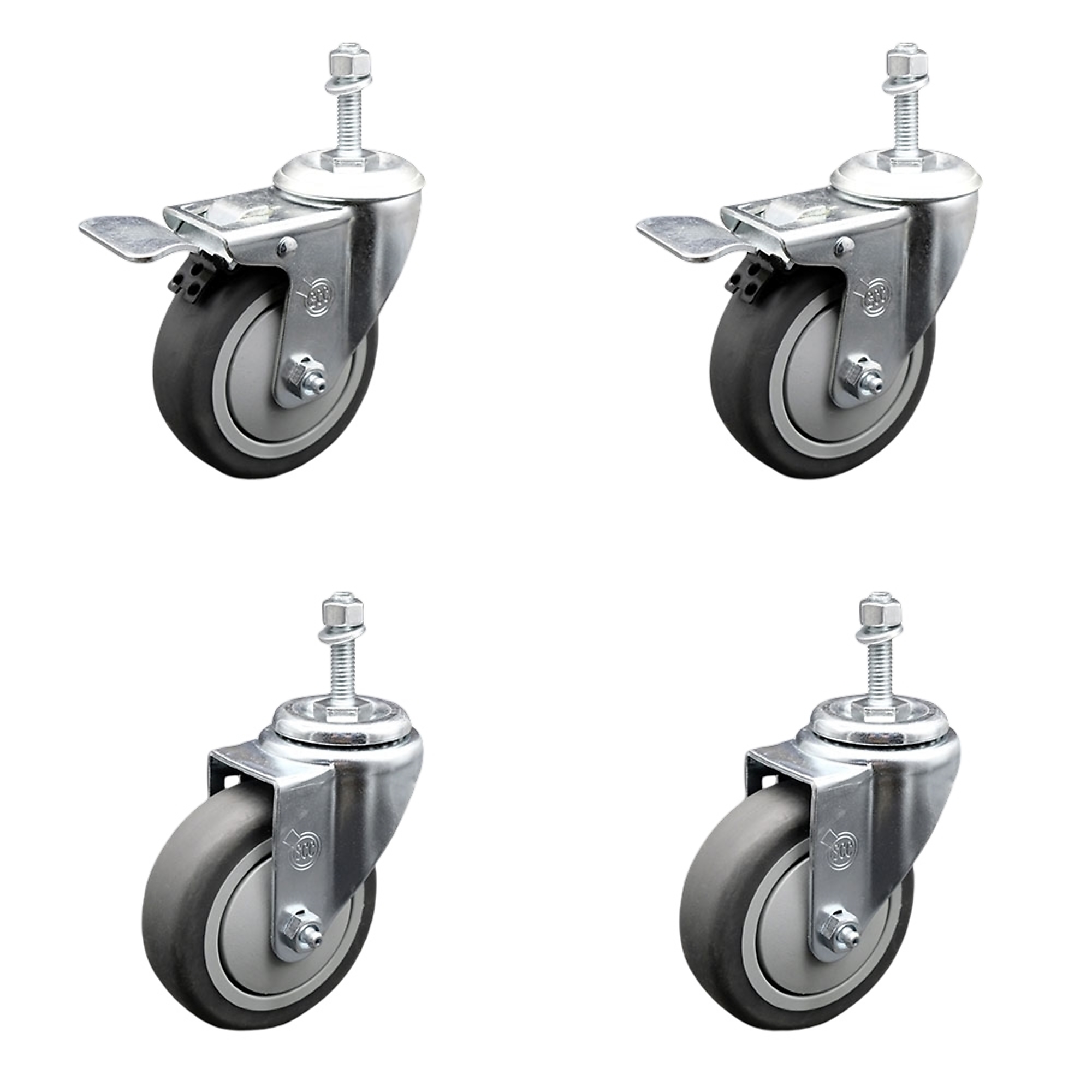 Service Caster, 4Inch x 1 1/4Inch Stem Casters, Wheel Diameter 4 in, Caster Type Swivel, Package (qty.) 4, Model SCC-TSTTL20S414-TPRB-M1015-2-S-2