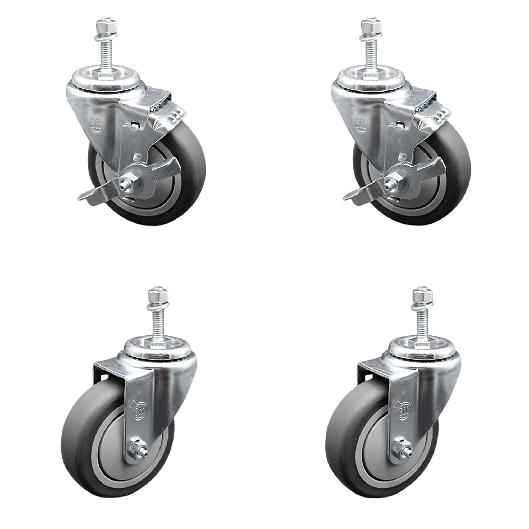 Service Caster, 4Inch x 1 1/4Inch Stem Casters, Wheel Diameter 4 in, Caster Type Swivel, Package (qty.) 4, Model SCC-TS20S414-TPRB-381615-2-TLB-2