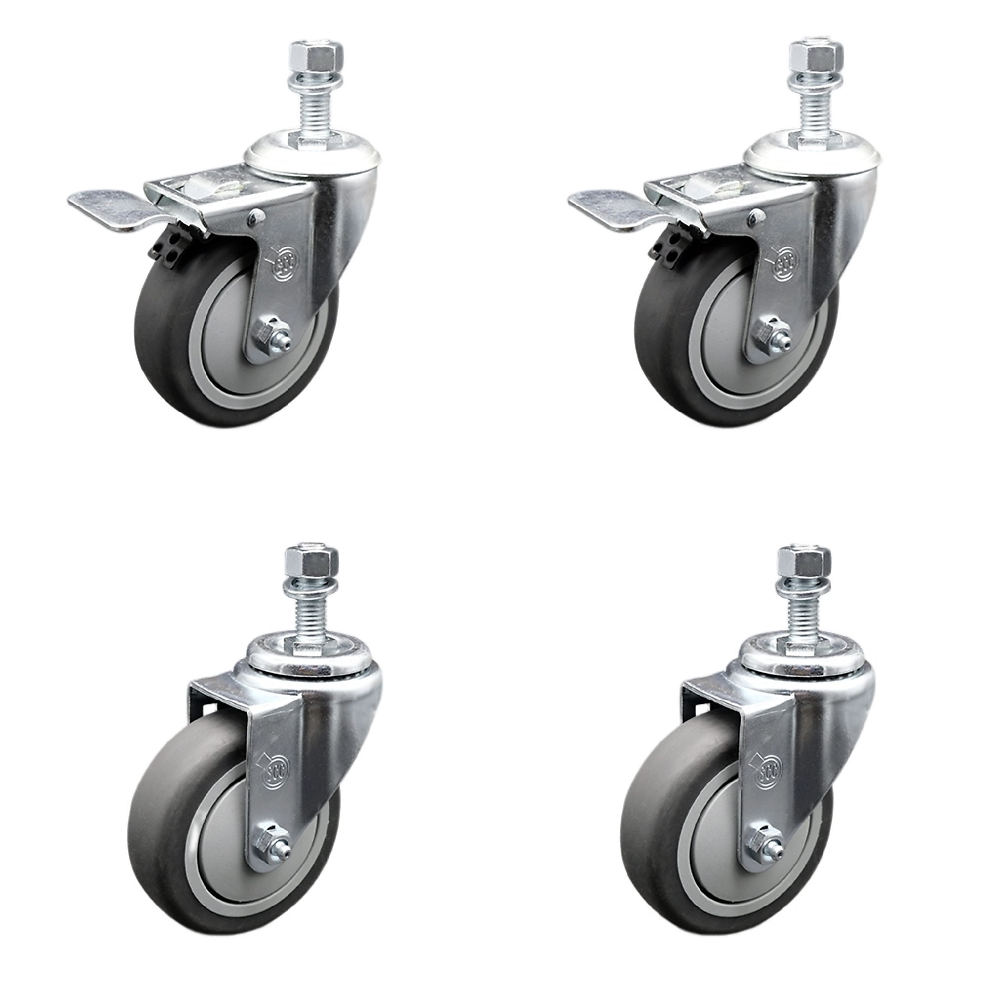 Service Caster, 4Inch x 1 1/4Inch Stem Casters, Wheel Diameter 4 in, Caster Type Swivel, Package (qty.) 4, Model SCC-SSTSTTL20S414-TPRB-M1215-2-S-2