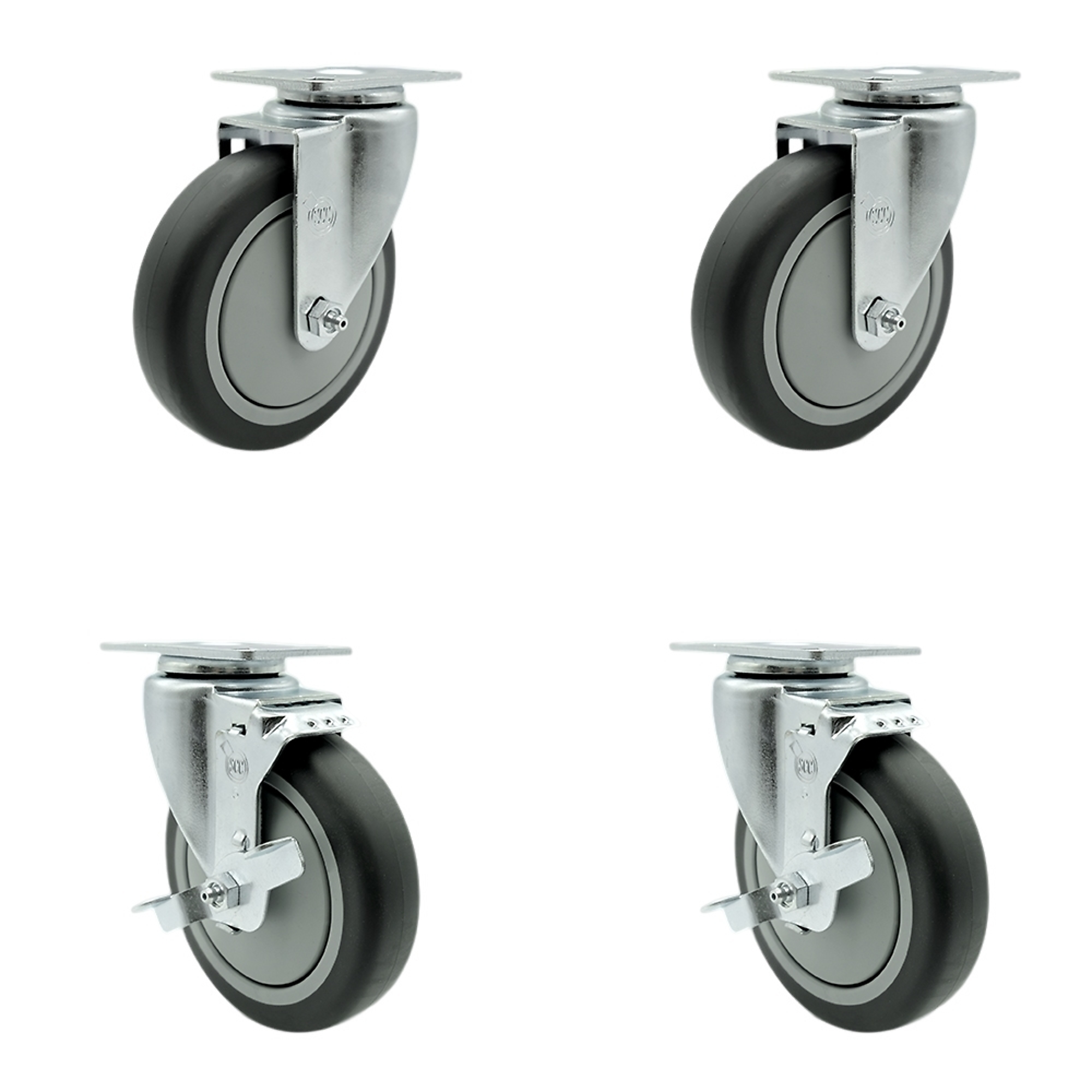 Service Caster, 5Inch x 1 1/4Inch Plate Casters, Wheel Diameter 5 in, Caster Type Swivel, Package (qty.) 4, Model SCC-SS20S514-TPRB-2-TLB-2