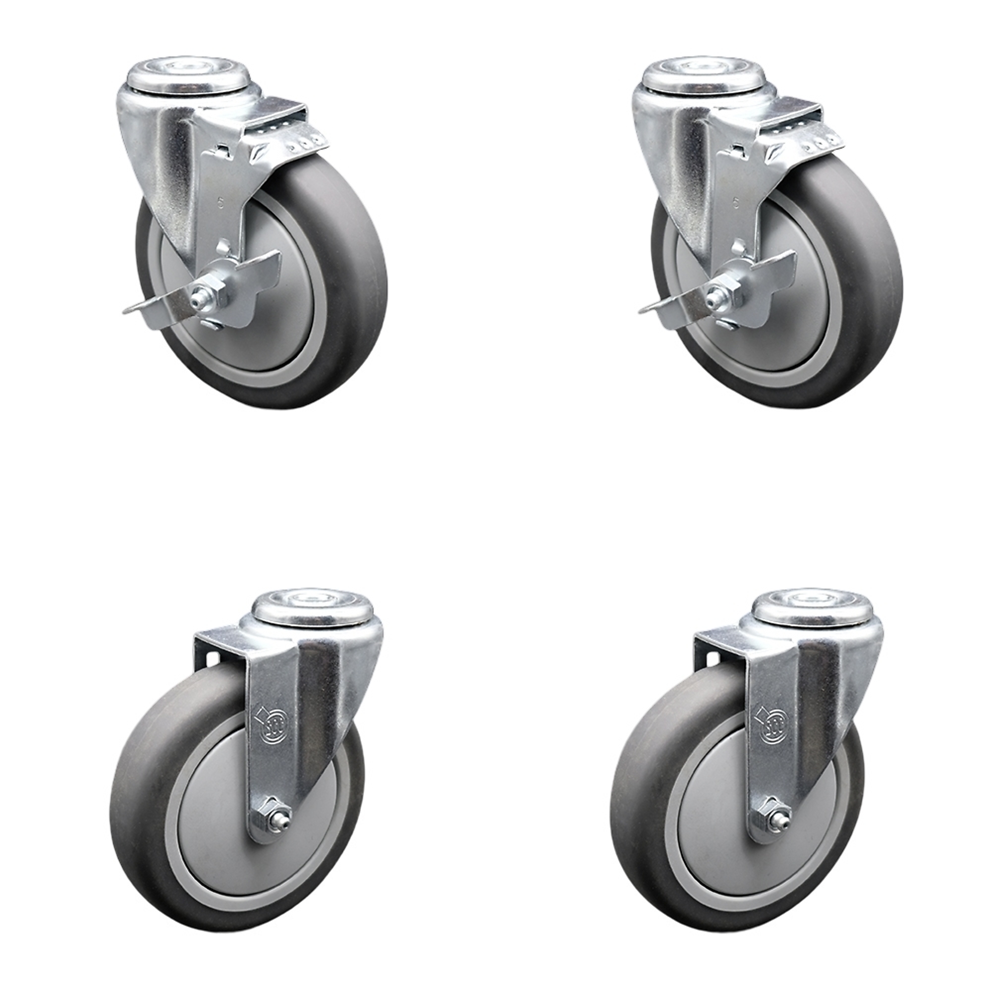 Service Caster, 5Inch x 1 1/4Inch Stem Casters, Wheel Diameter 5 in, Caster Type Swivel, Package (qty.) 4, Model SCC-BH20S514-TPRB-2-TLB-2