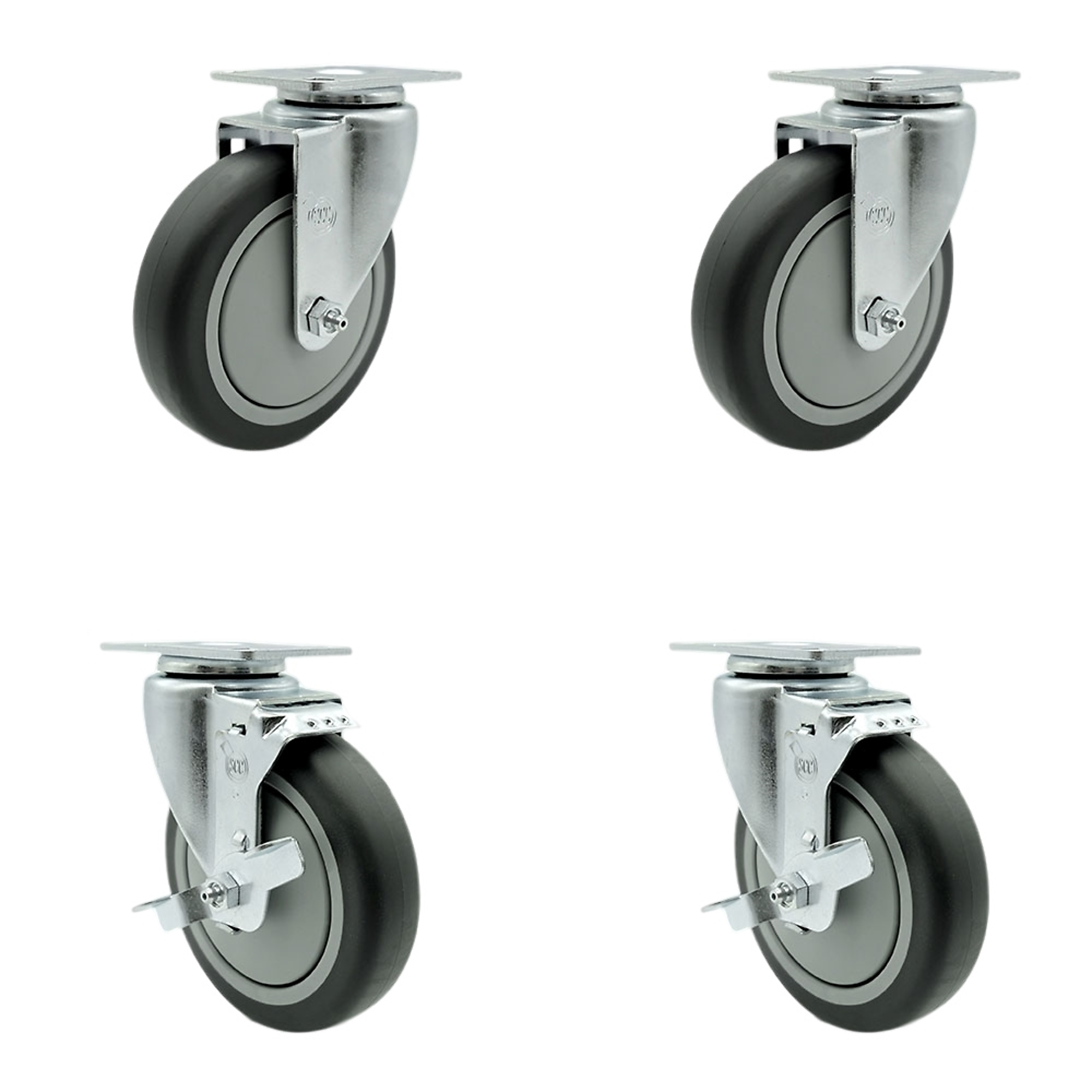 Service Caster, 5Inch x 1 1/4Inch Plate Casters, Wheel Diameter 5 in, Caster Type Swivel, Package (qty.) 4, Model SCC-20S514-TPRB-2-TLB-2