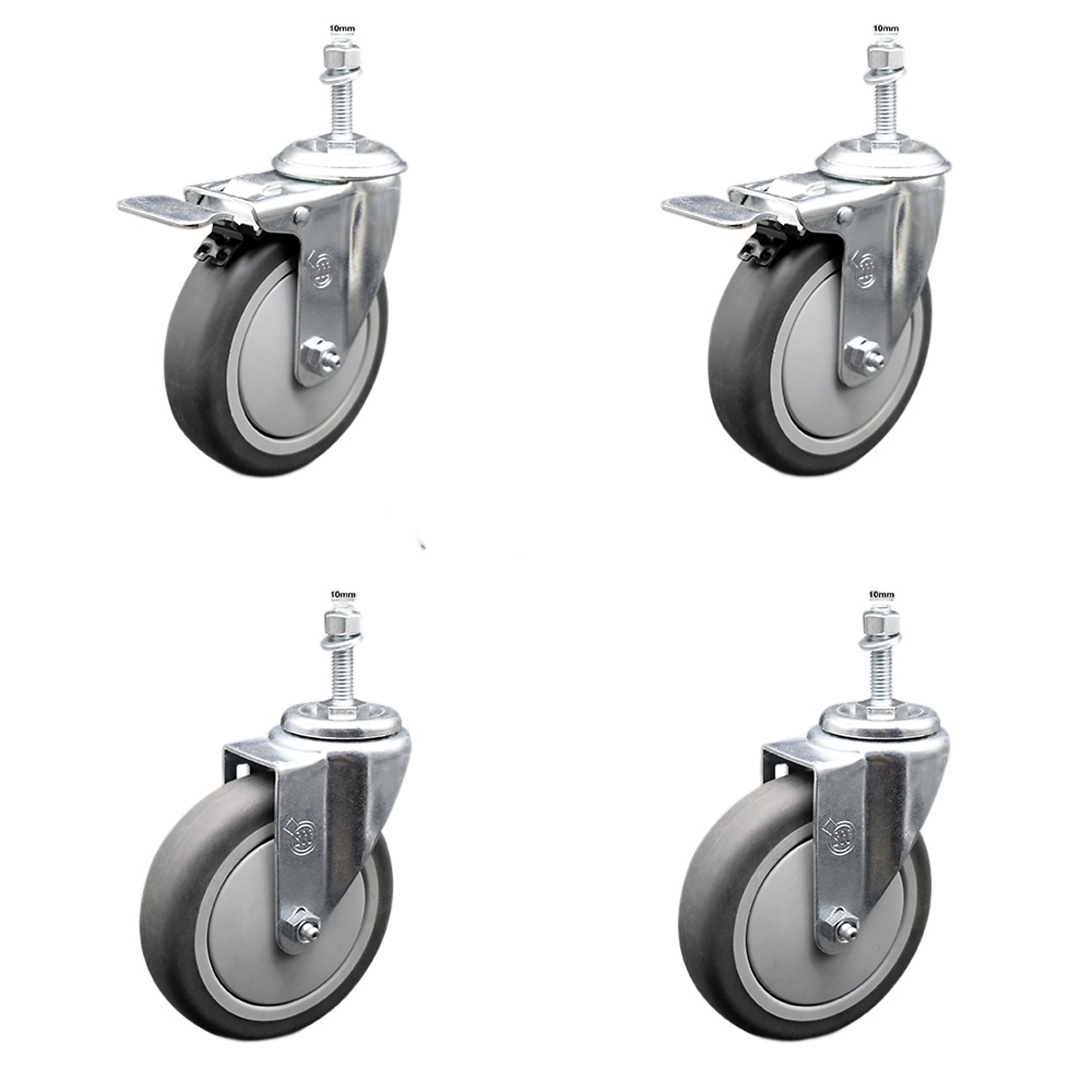 Service Caster, 5Inch x 1 1/4Inch Stem Casters, Wheel Diameter 5 in, Caster Type Swivel, Package (qty.) 4, Model SCC-TSTTL20S514-TPRB-M1015-2-S-2