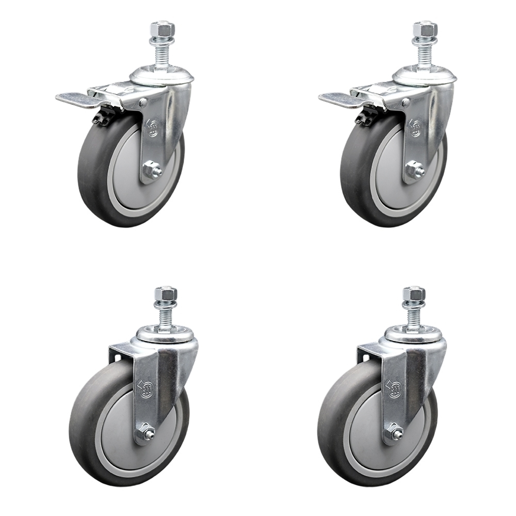 Service Caster, 5Inch x 1 1/4Inch Stem Casters, Wheel Diameter 5 in, Caster Type Swivel, Package (qty.) 4, Model SCC-TSTTL20S514-TPRB-121315-2-S-2