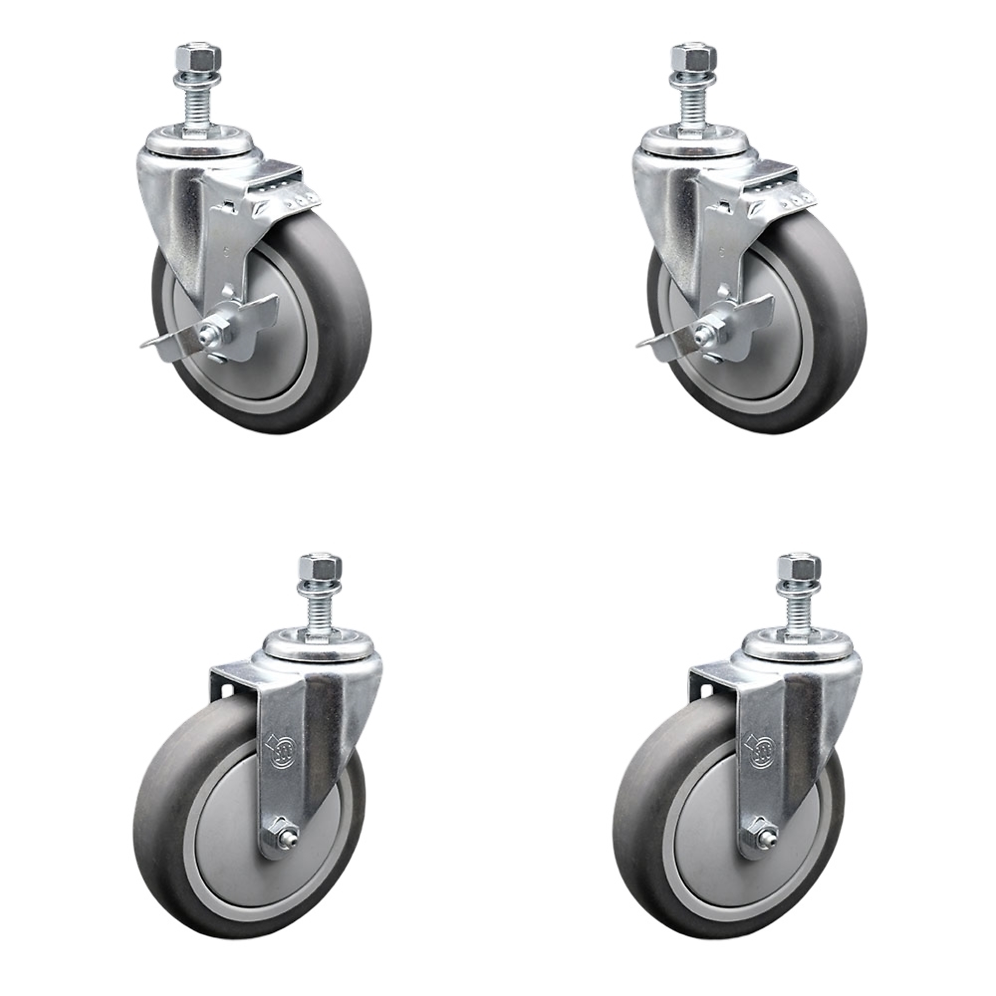 Service Caster, 5Inch x 1 1/4Inch Stem Casters, Wheel Diameter 5 in, Caster Type Swivel, Package (qty.) 4, Model SCC-TS20S514-TPRB-121315-2-TLB-2