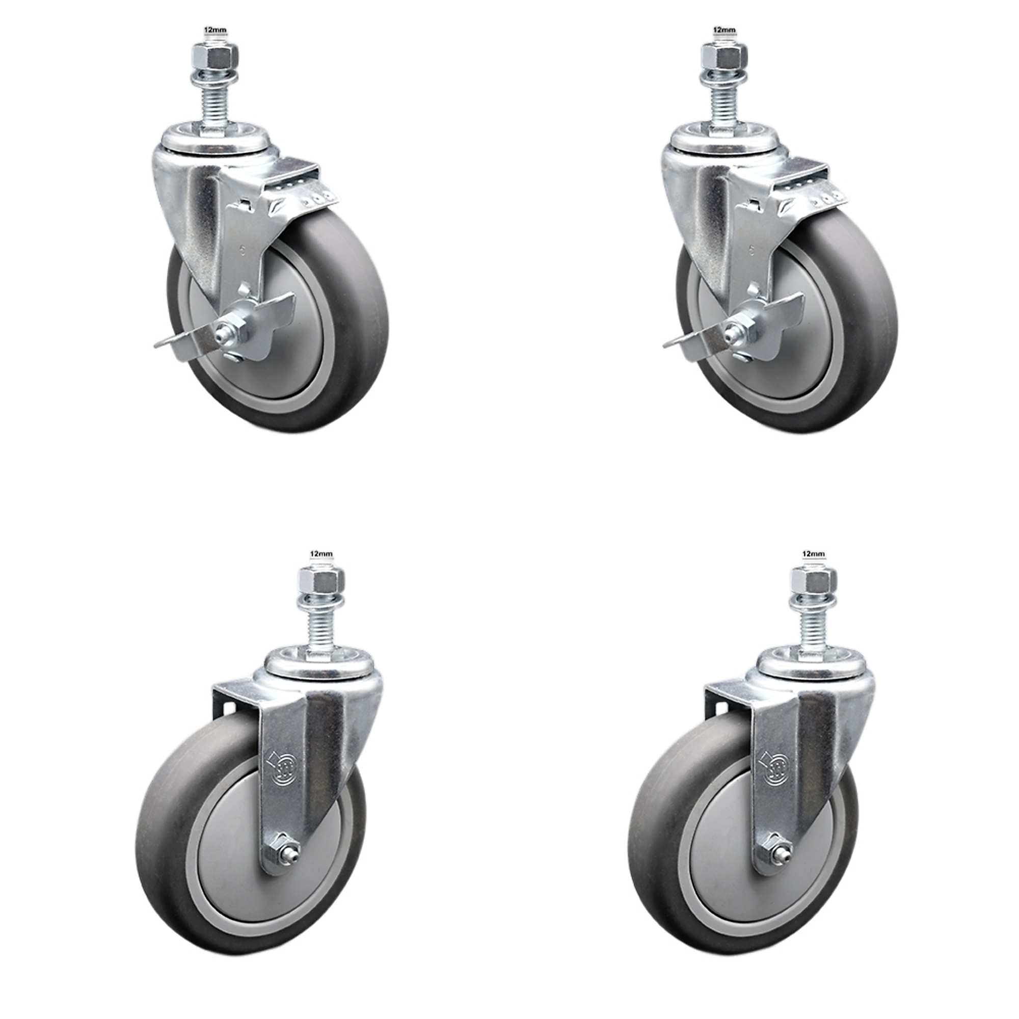 Service Caster, 5Inch x 1 1/4Inch Stem Casters, Wheel Diameter 5 in, Caster Type Swivel, Package (qty.) 4, Model SCC-SSTS20S514-TPRB-M1215-2-TLB-2