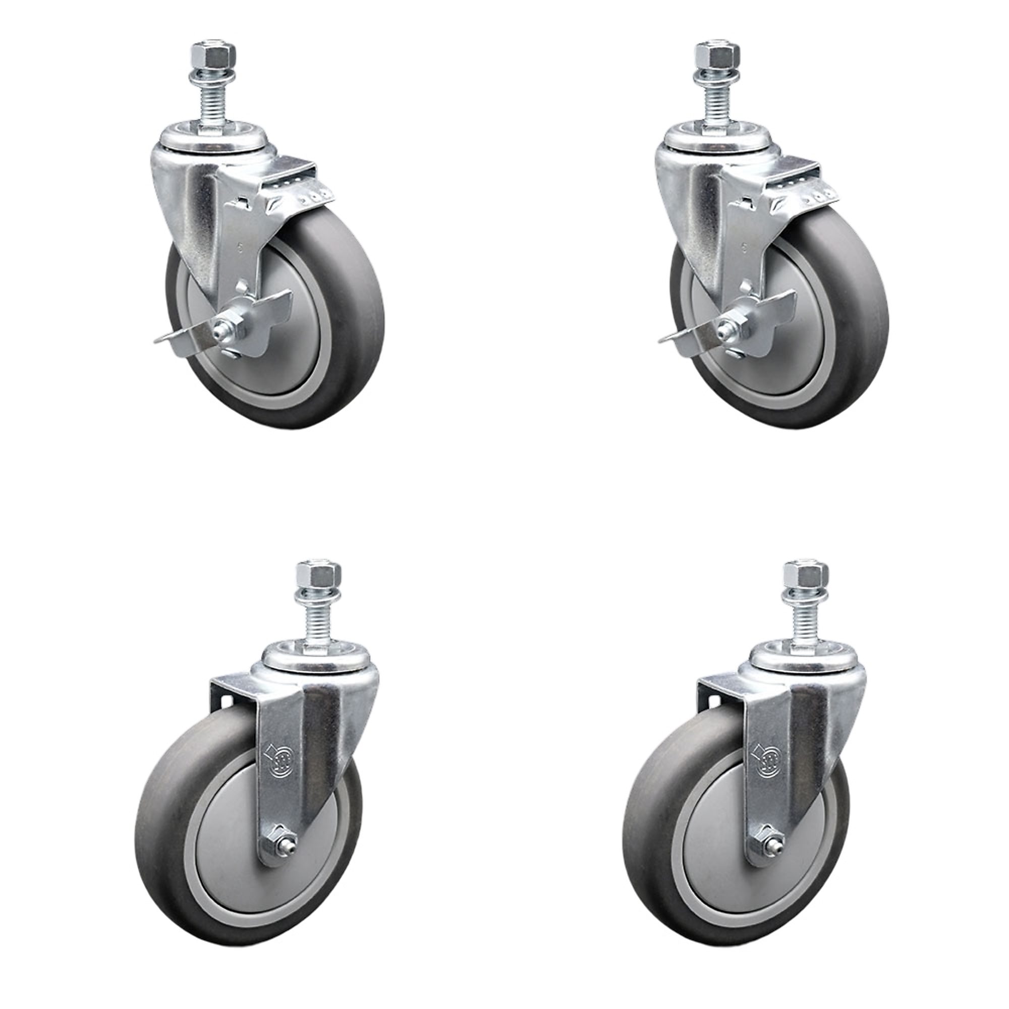 Service Caster, 5Inch x 1 1/4Inch Stem Casters, Wheel Diameter 5 in, Caster Type Swivel, Package (qty.) 4, Model SCC-TS20S514-TPRB-M1215-2-TLB-2