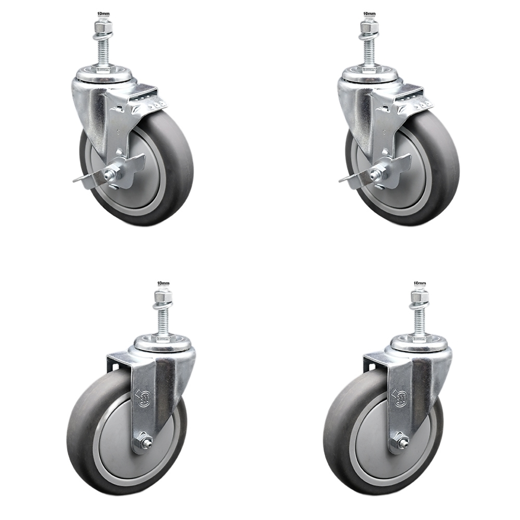 Service Caster, 5Inch x 1 1/4Inch Stem Casters, Wheel Diameter 5 in, Caster Type Swivel, Package (qty.) 4, Model SCC-SSTS20S514-TPRB-M1015-2-TLB-2