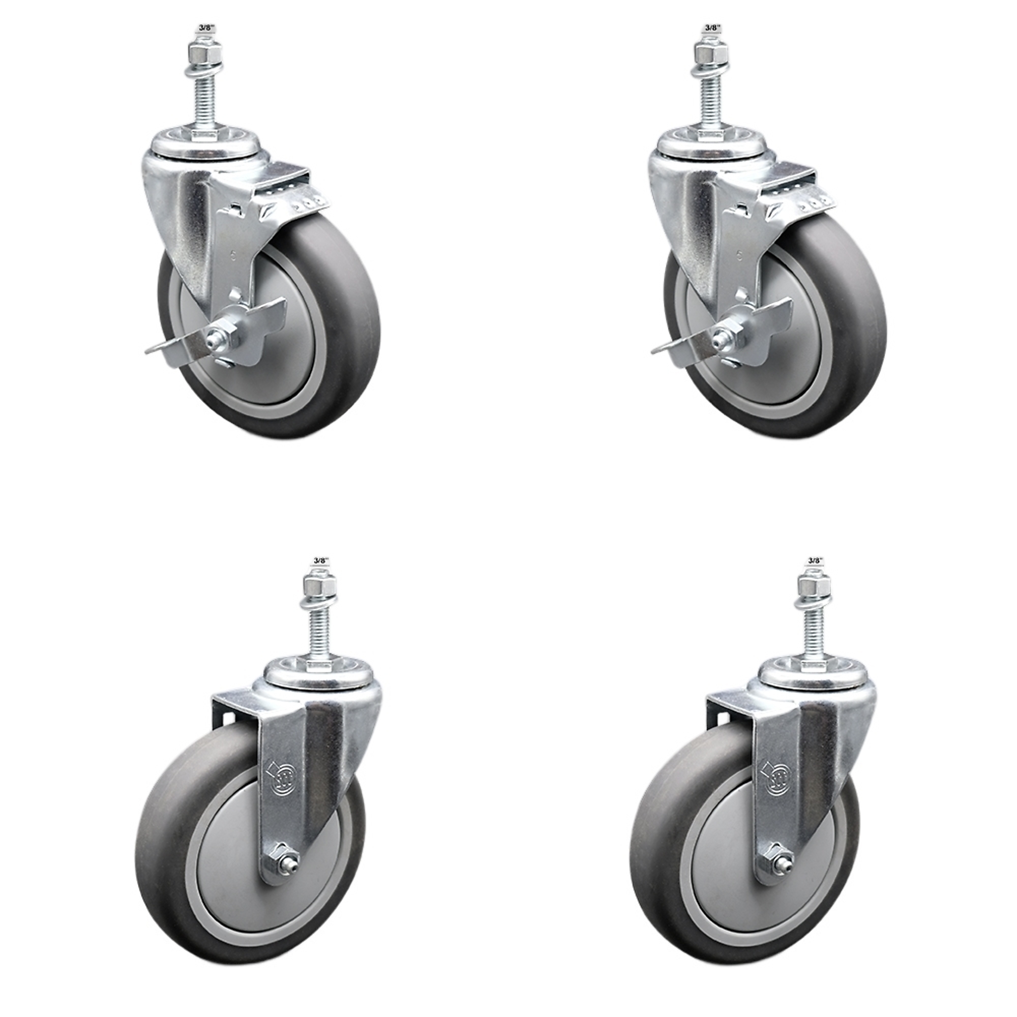 Service Caster, 5Inch x 1 1/4Inch Stem Casters, Wheel Diameter 5 in, Caster Type Swivel, Package (qty.) 4, Model SCC-SSTS20S514-TPRB-381615-2-TLB-2