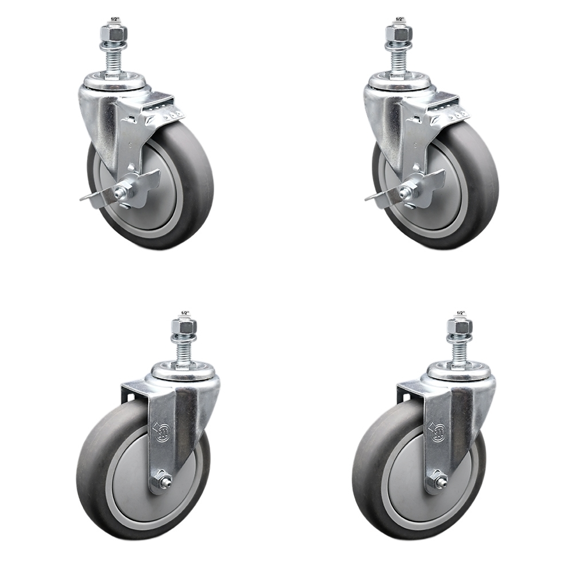 Service Caster, 5Inch x 1 1/4Inch Stem Casters, Wheel Diameter 5 in, Caster Type Swivel, Package (qty.) 4, Model SCC-SSTS20S514-TPRB-121315-2-TLB-2