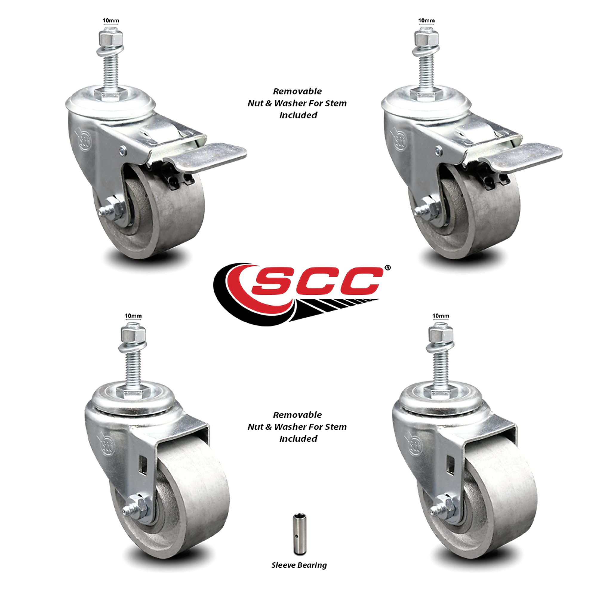 Service Caster, 3Inch x 1 1/4Inch Stem Casters, Wheel Diameter 3 in, Caster Type Swivel, Package (qty.) 4, Model SCC-TSTTL20S314-SSS-M1015-2-S-2