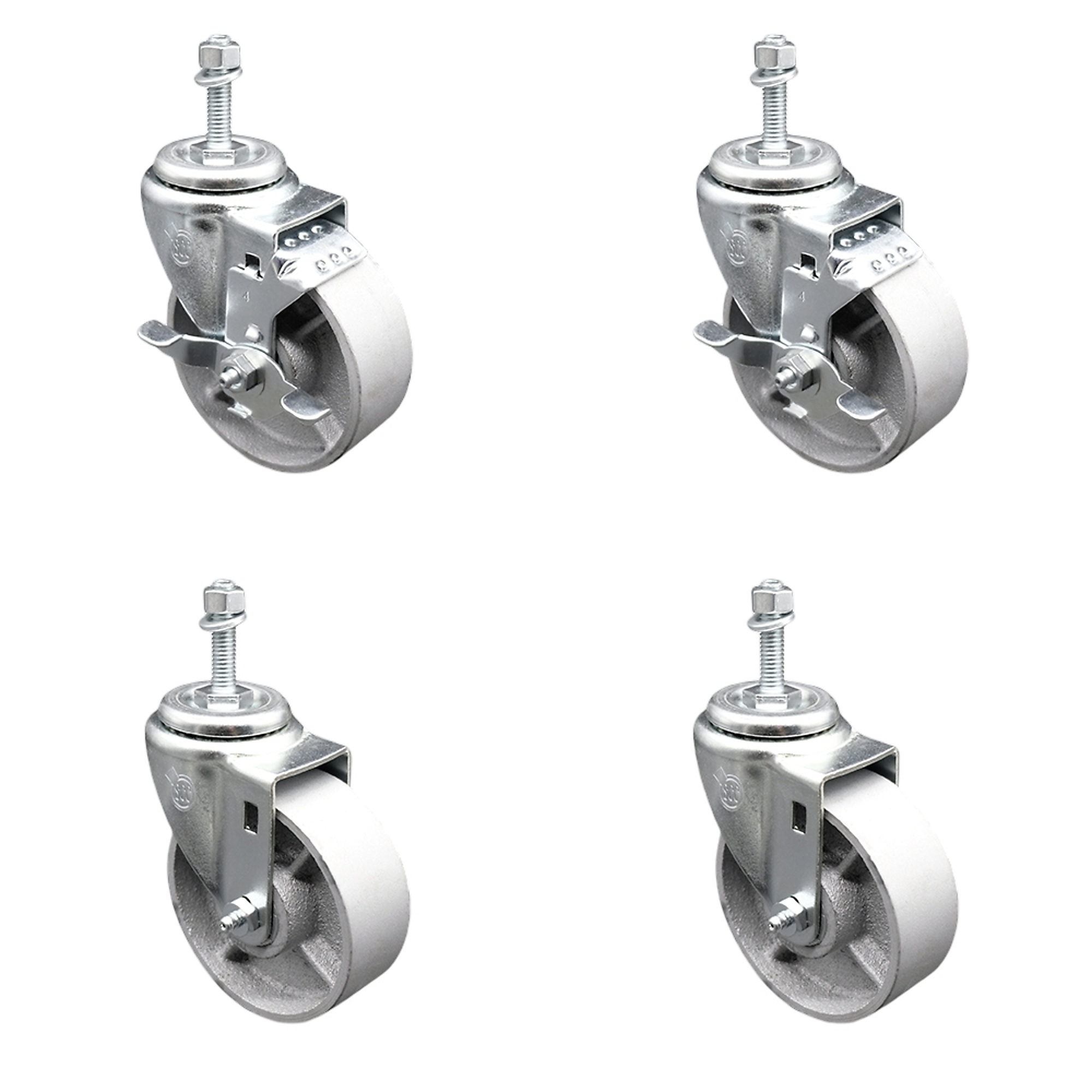 Service Caster, 4Inch x 1 1/4Inch Stem Casters, Wheel Diameter 4 in, Caster Type Swivel, Package (qty.) 4, Model SCC-TS20S414-SSS-M1215-2-TLB-2