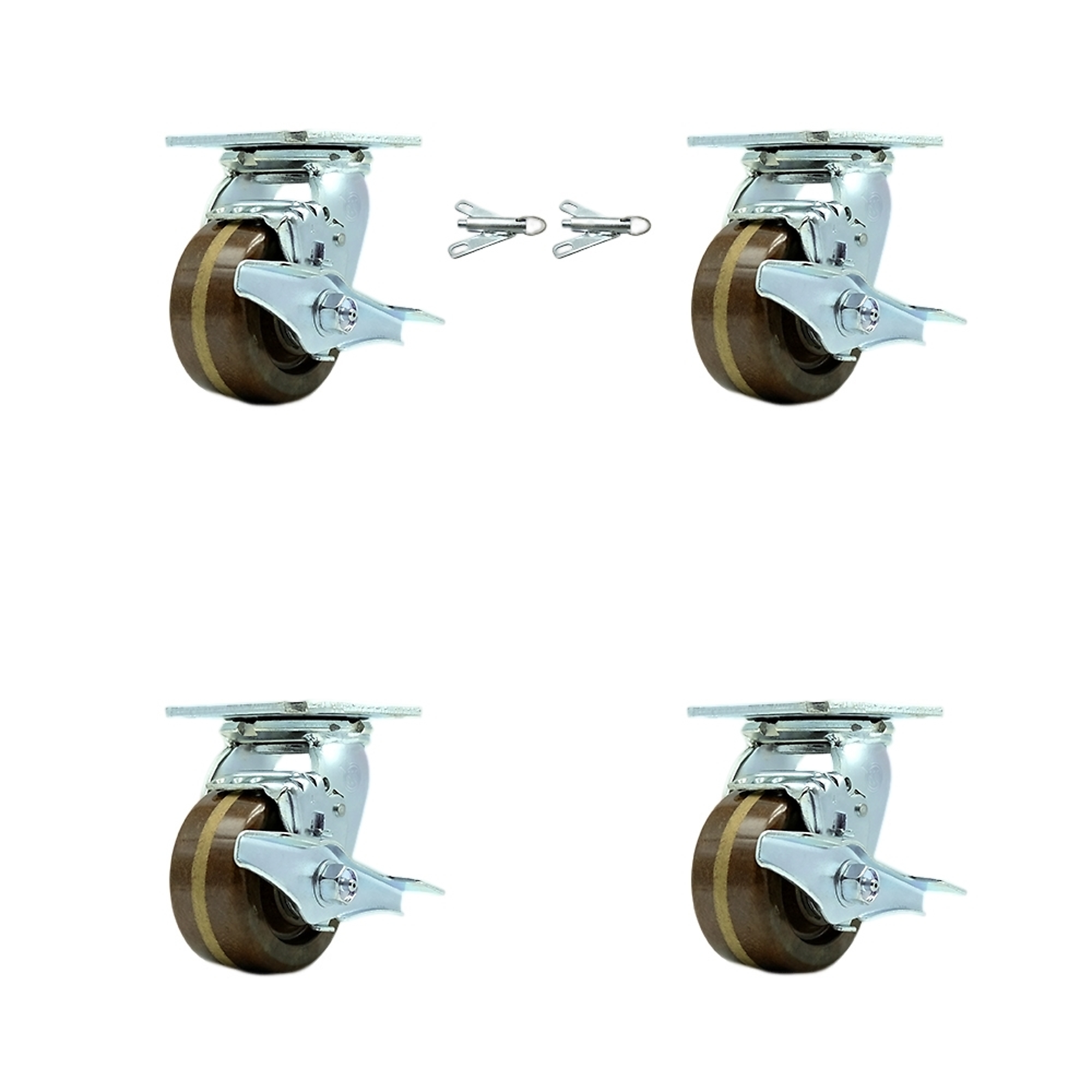 Service Caster, 4Inch x 2Inch Plate Casters, Wheel Diameter 4 in, Caster Type Swivel, Package (qty.) 4, Model SCC-30CS420-PHRHT-TLB-BSL-2-TLB-2