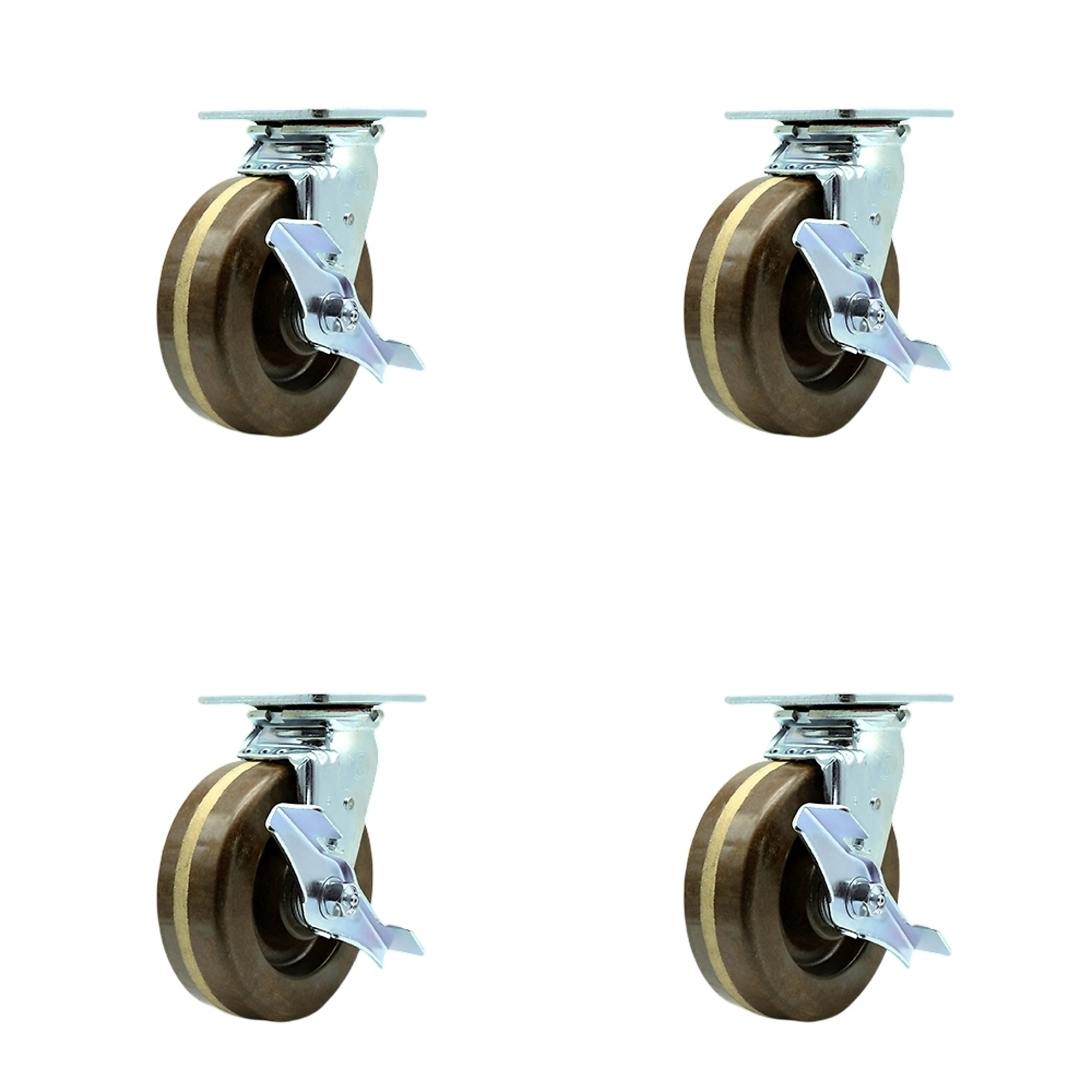 Service Caster, 6Inch x 2Inch Plate Casters, Wheel Diameter 6 in, Caster Type Swivel, Package (qty.) 4, Model SCC-30CS620-PHRHT-TLB-BSL-2-TLB-2