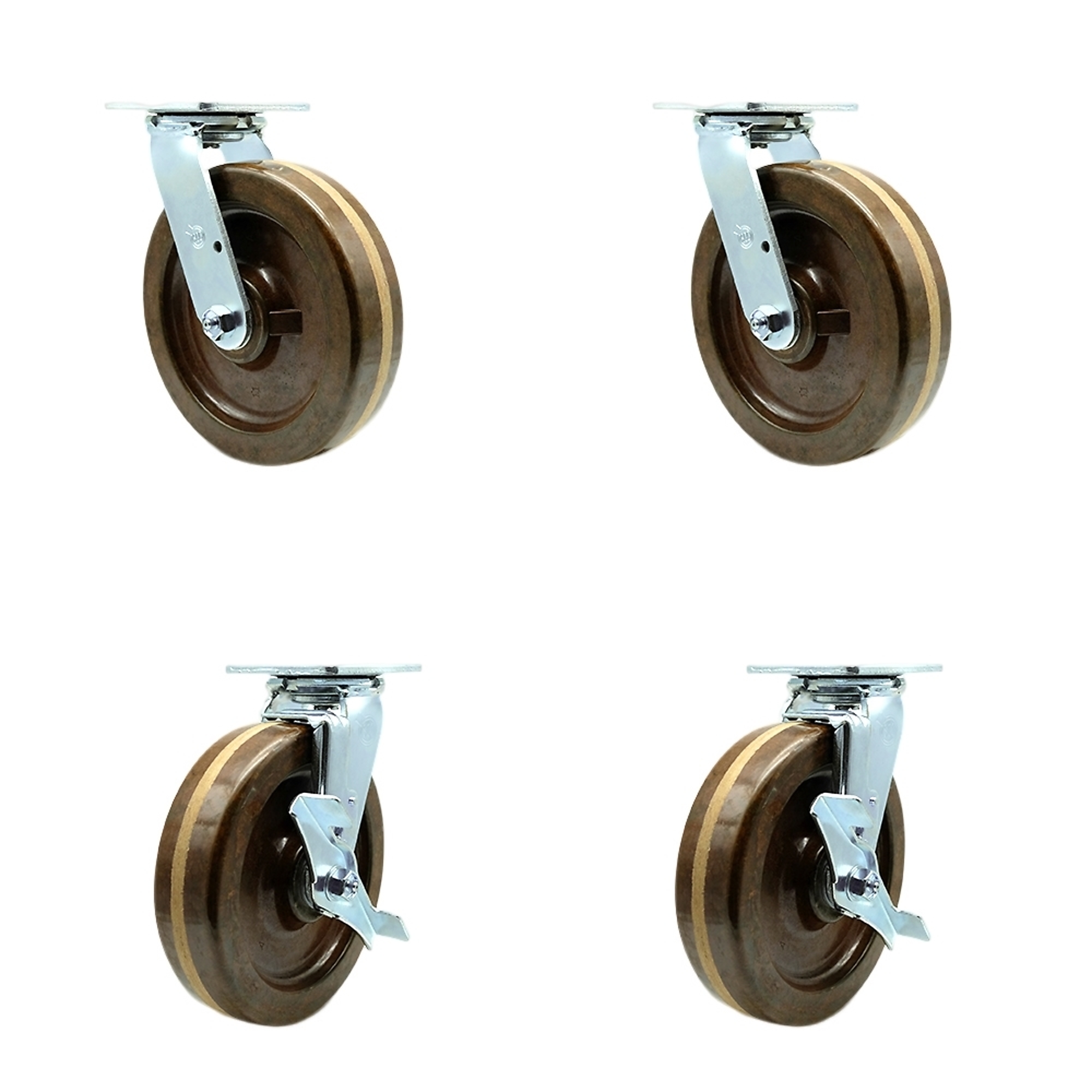 Service Caster, 8Inch x 2Inch Plate Casters, Wheel Diameter 8 in, Caster Type Swivel, Package (qty.) 4, Model SCC-30CS820-PHRHT-BSL-2-TLB-2