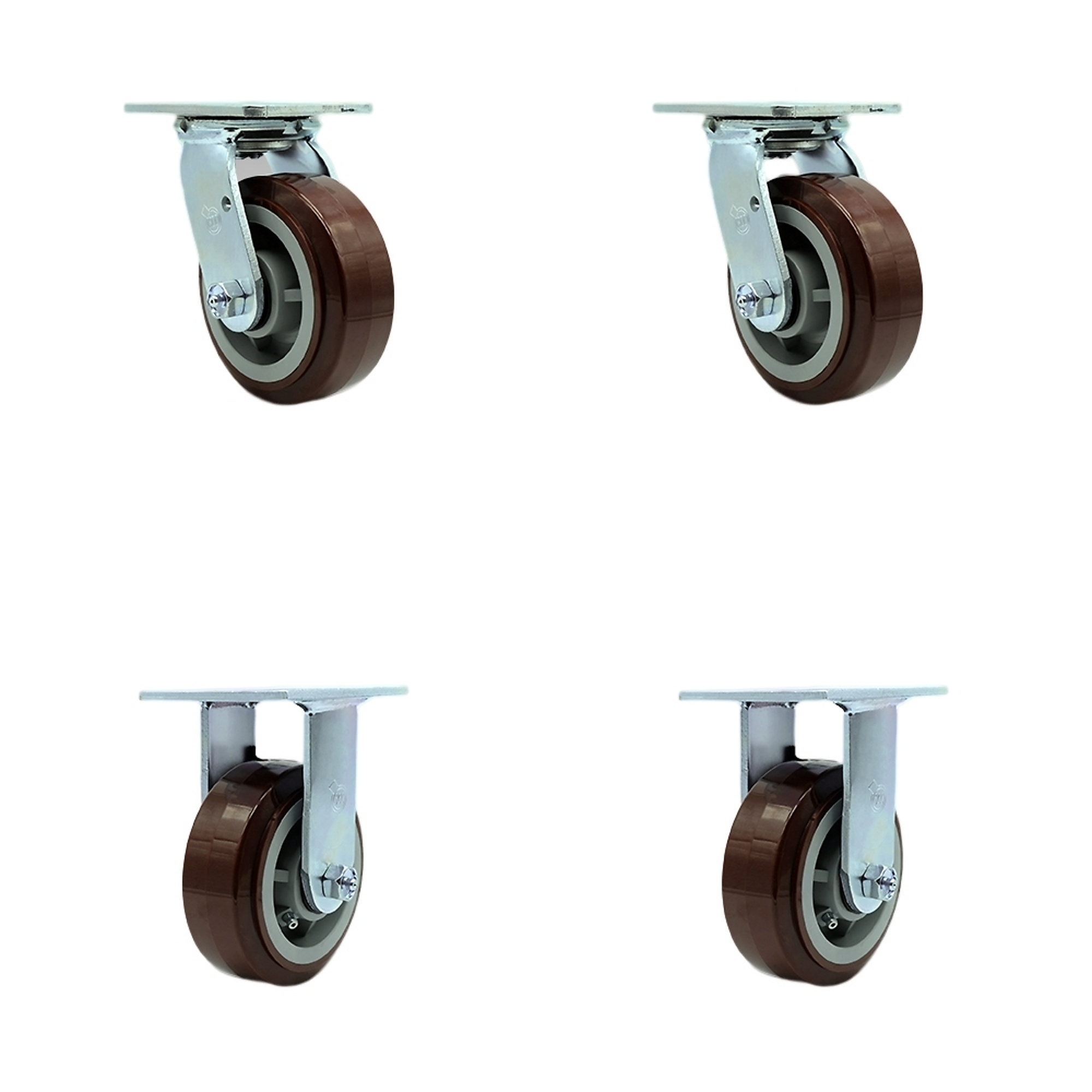 Service Caster, 5Inch x 2Inch Plate Casters, Wheel Diameter 5 in, Caster Type Swivel, Package (qty.) 4, Model SCC-SS30S520-PPUR-2-R-2