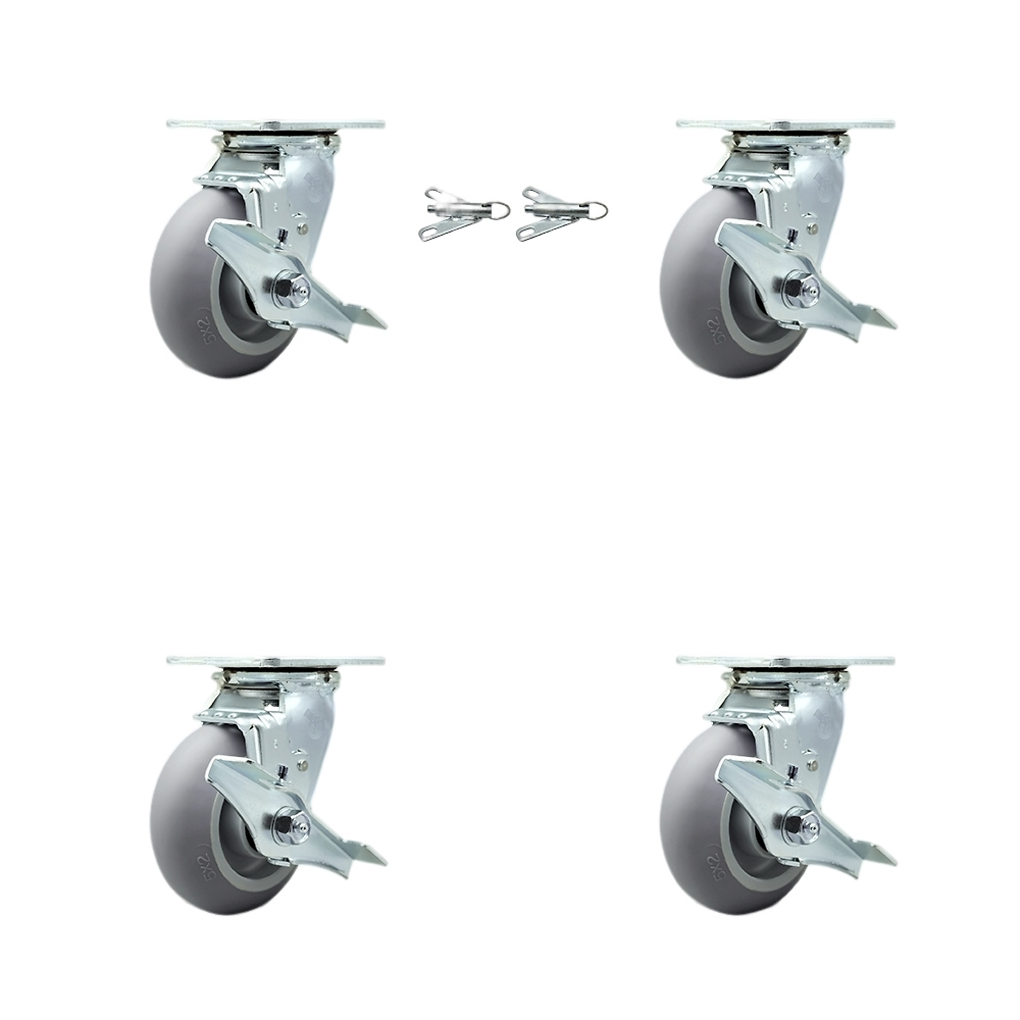 Service Caster, 5Inch x 2Inch Plate Casters, Wheel Diameter 5 in, Caster Type Swivel, Package (qty.) 4, Model SCC-30CS520-TPRRD-TLB-BSL-2-TLB-2