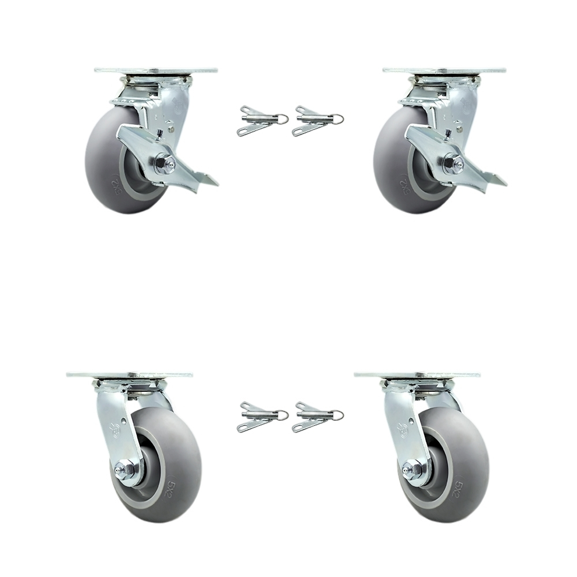 Service Caster, 5Inch x 2Inch Plate Casters, Wheel Diameter 5 in, Caster Type Swivel, Package (qty.) 4, Model SCC-30CS520-TPRRD-TLB-BSL-2-BSL-2