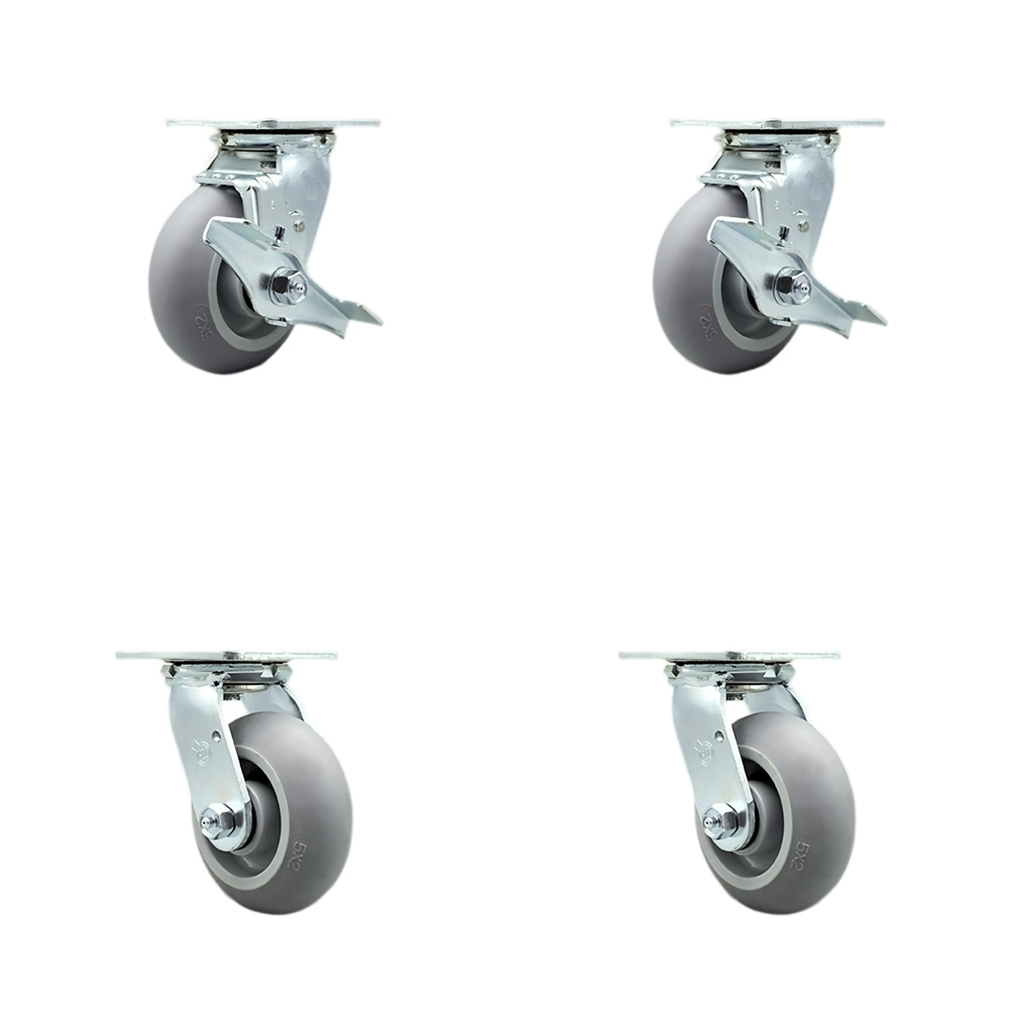 Service Caster, 5Inch x 2Inch Plate Casters, Wheel Diameter 5 in, Caster Type Swivel, Package (qty.) 4, Model SCC-SS30S520-TPRRD-TLB-BSL-2-BSL-2