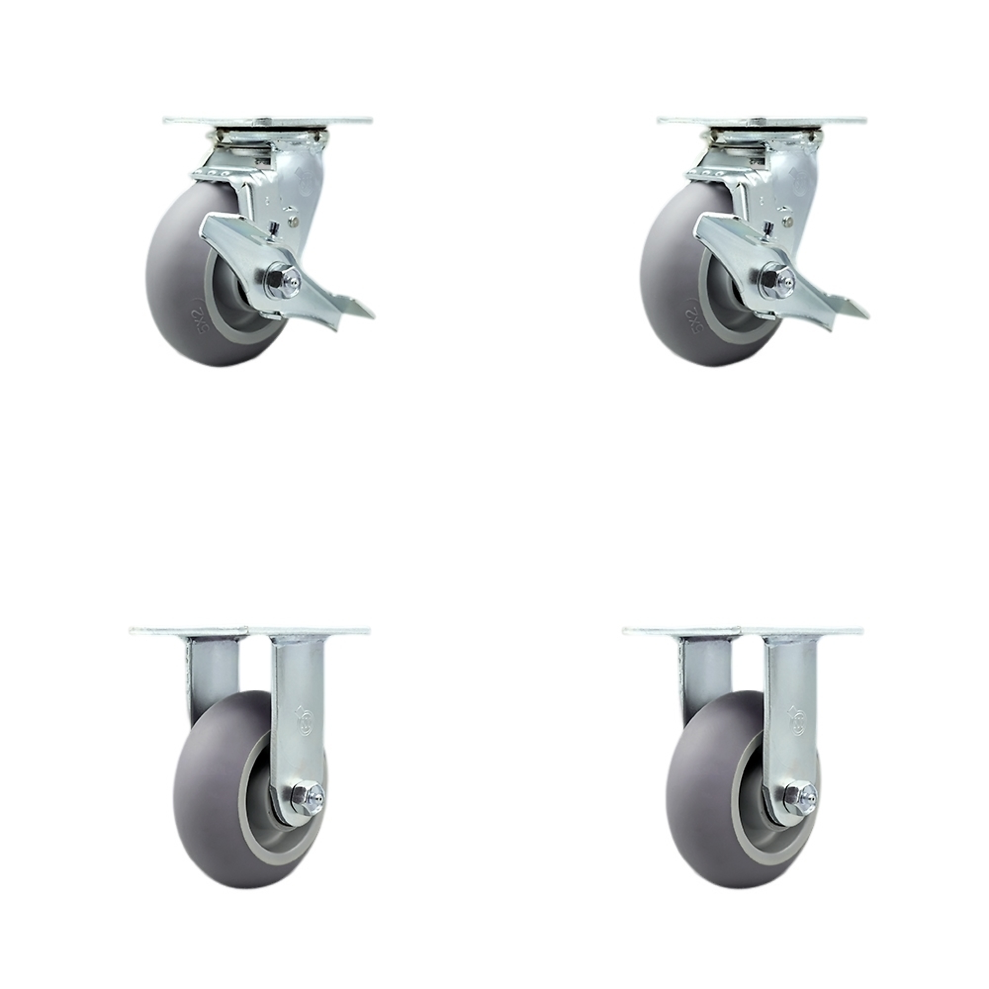 Service Caster, 5Inch x 2Inch Plate Casters, Wheel Diameter 5 in, Caster Type Swivel, Package (qty.) 4, Model SCC-SS30S520-TPRRD-TLB-BSL-2-R-2