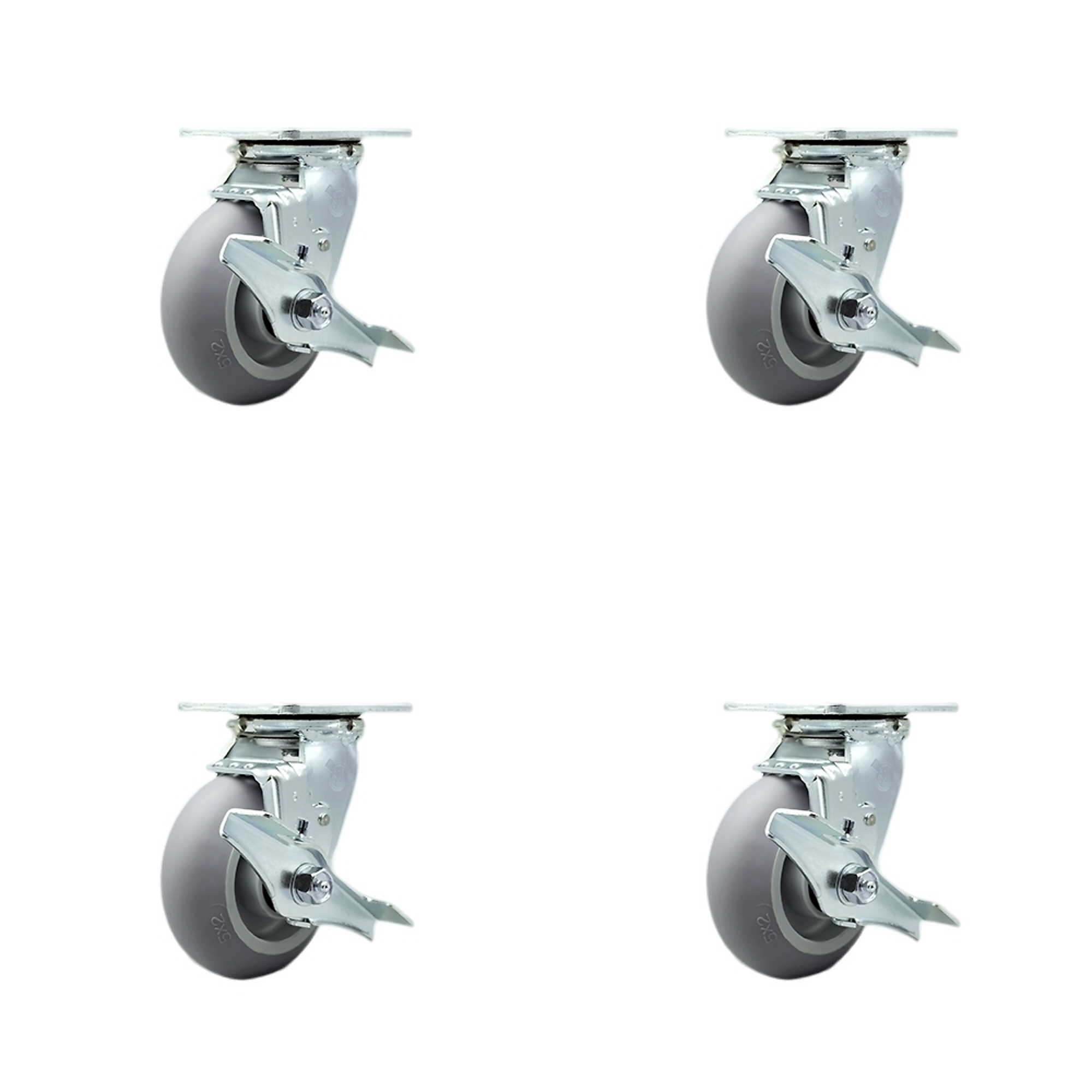 Service Caster, 5Inch x 2Inch Plate Casters, Wheel Diameter 5 in, Caster Type Swivel, Package (qty.) 4, Model SCC-SS30S520-TPRRD-TLB-BSL-2-TLB-2