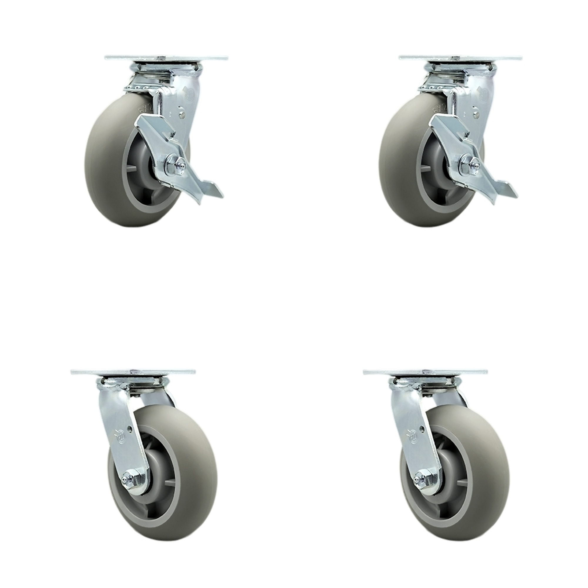 Service Caster, 6Inch x 2Inch Plate Casters, Wheel Diameter 6 in, Caster Type Swivel, Package (qty.) 4, Model SCC-SS30S620-TPRRD-TLB-BSL-2-BSL-2