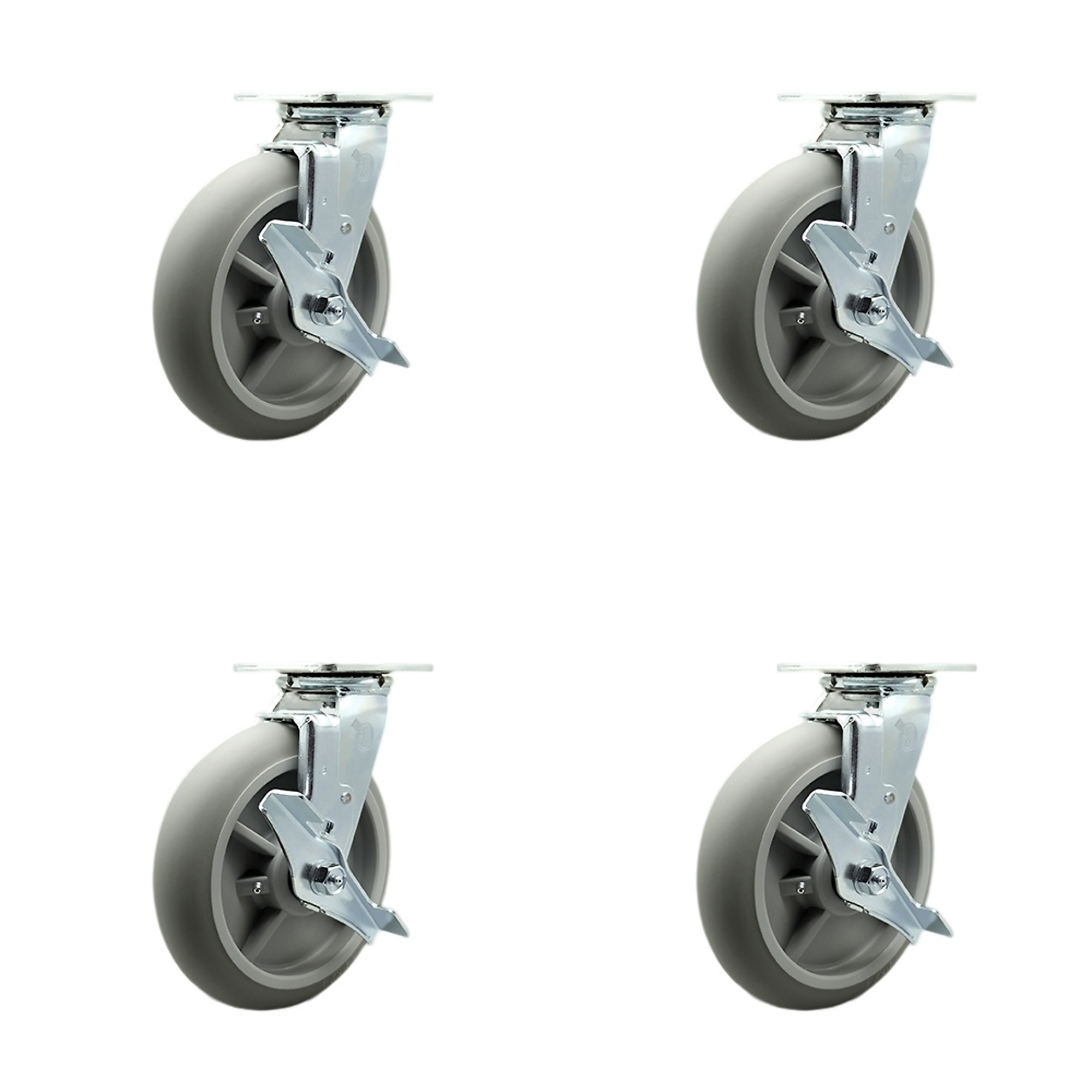 Service Caster, 8Inch x 2Inch Plate Casters, Wheel Diameter 8 in, Caster Type Swivel, Package (qty.) 4, Model SCC-SS30S820-TPRRD-TLB-BSL-2-TLB-2