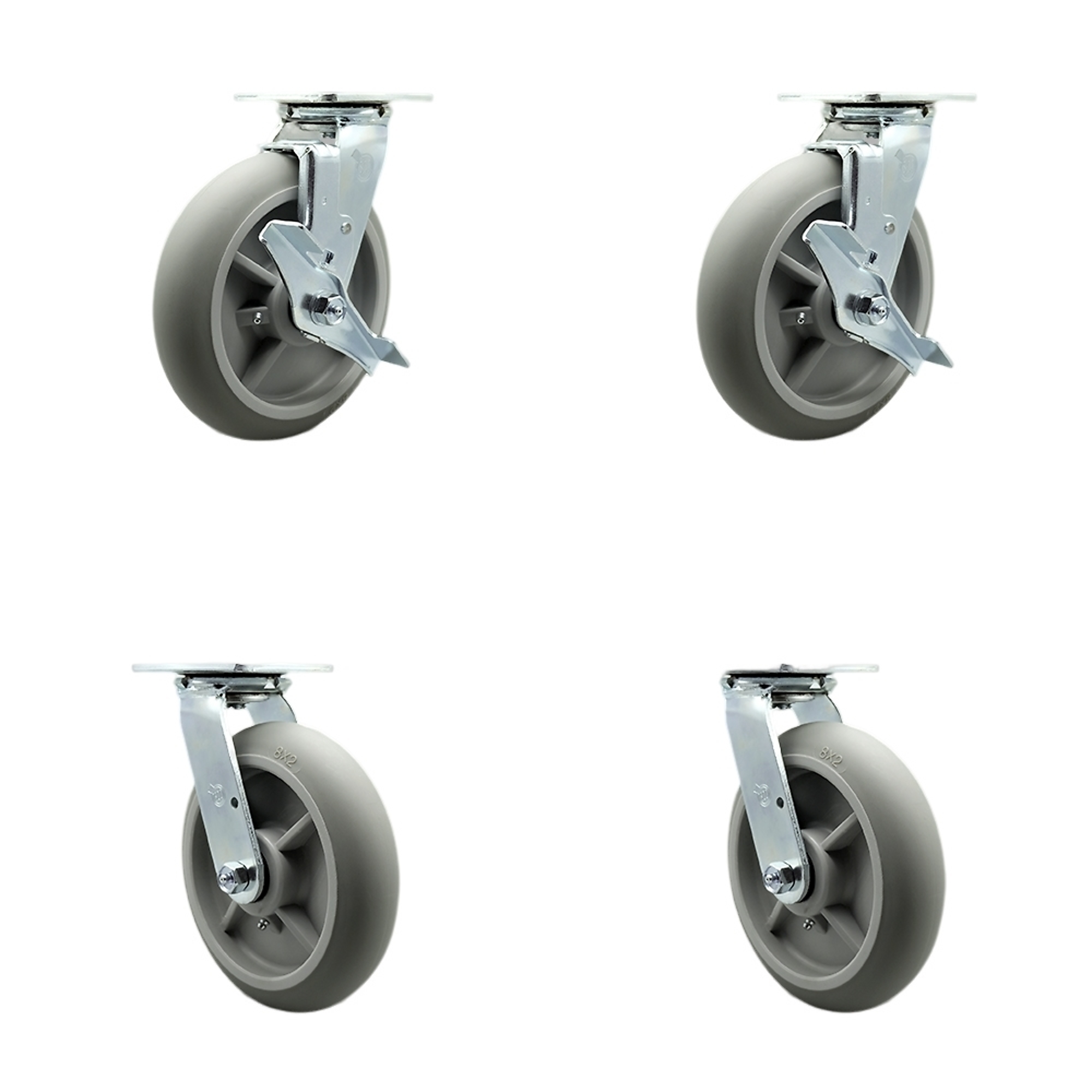 Service Caster, 8Inch x 2Inch Plate Casters, Wheel Diameter 8 in, Caster Type Swivel, Package (qty.) 4, Model SCC-SS30S820-TPRRD-TLB-BSL-2-BSL-2