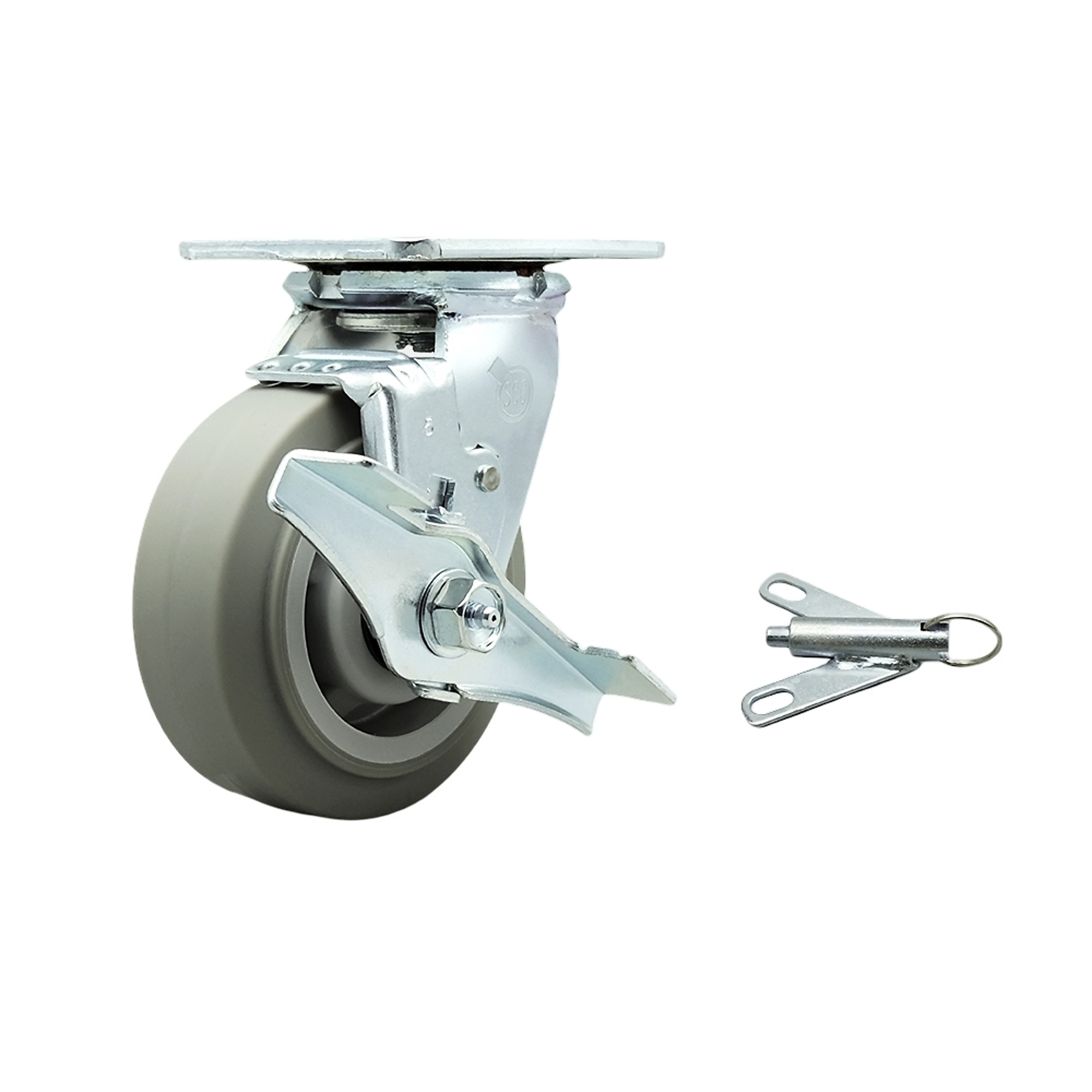 Service Caster, 5Inch x 2Inch Plate Caster, Wheel Diameter 5 in, Caster Type Swivel, Package (qty.) 1, Model SCC-SS30S520-TPRRF-TLB-BSL