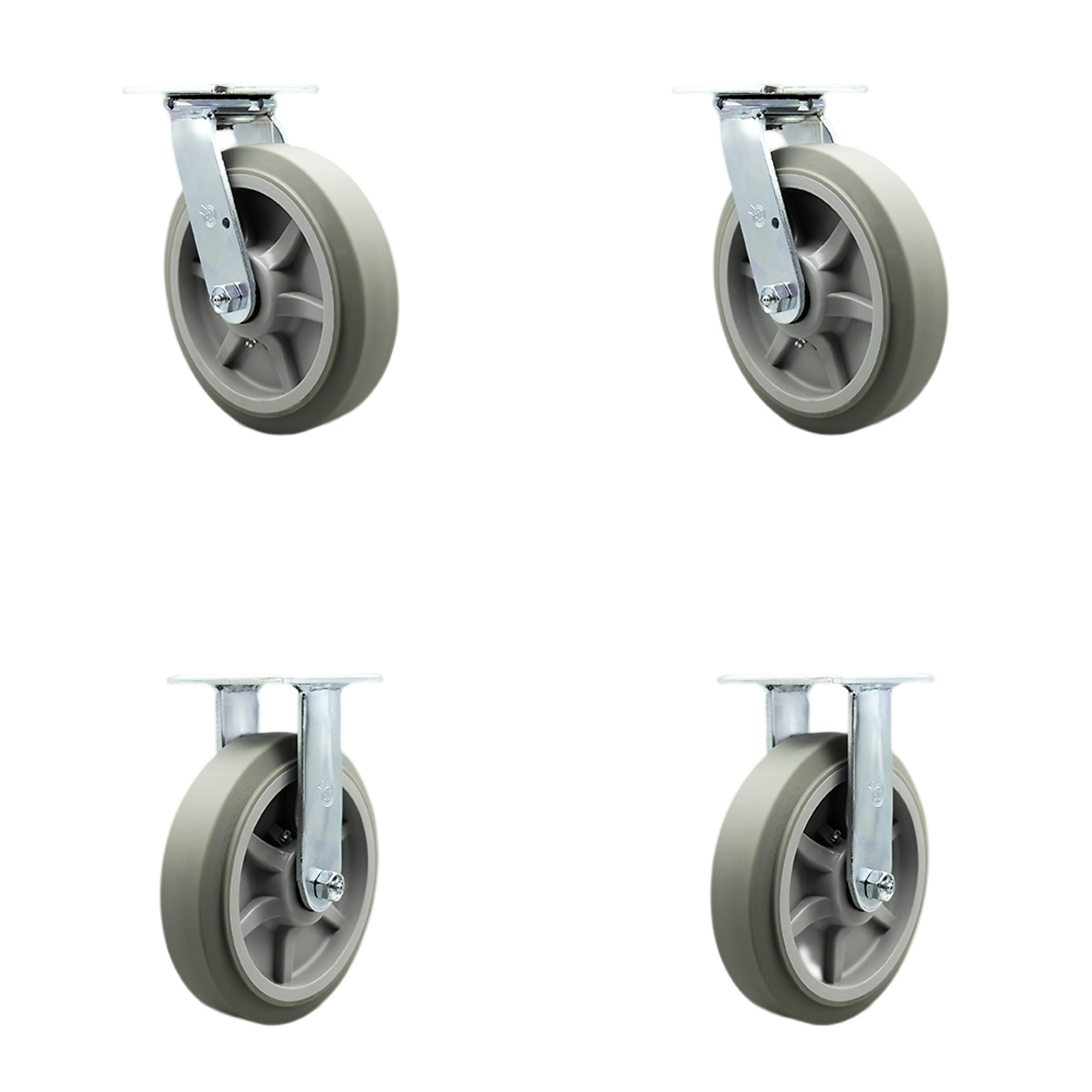 Service Caster, 8Inch x 2Inch Plate Casters, Wheel Diameter 8 in, Caster Type Swivel, Package (qty.) 4, Model SCC-SS30S820-TPRRF-2-R-2