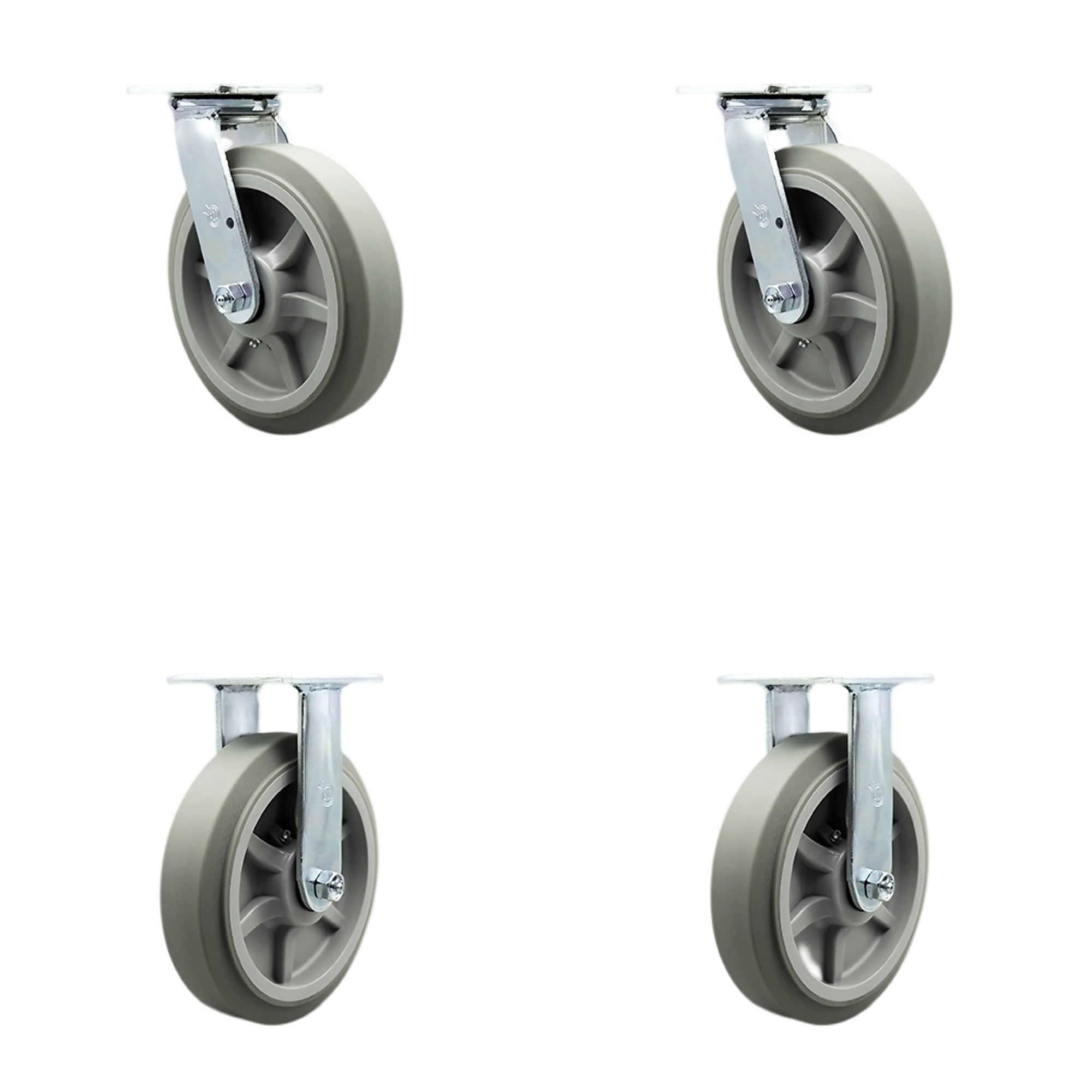 Service Caster, 8Inch x 2Inch Plate Casters, Wheel Diameter 8 in, Caster Type Swivel, Package (qty.) 4, Model SCC-SS30S820-TPRRF-BSL-2-R-2