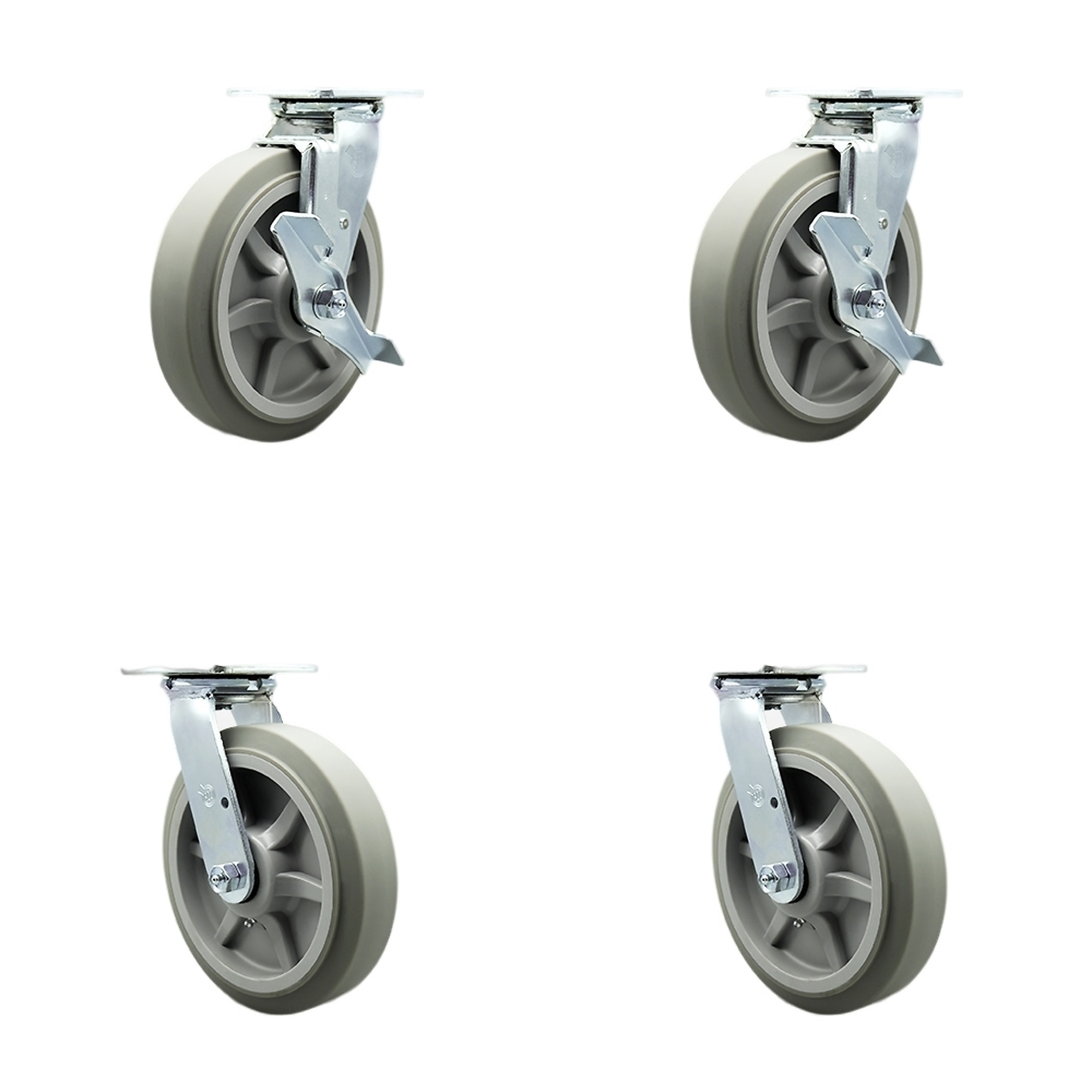 Service Caster, 8Inch x 2Inch Plate Casters, Wheel Diameter 8 in, Caster Type Swivel, Package (qty.) 4, Model SCC-SS30S820-TPRRF-TLB-BSL-2-BSL-2